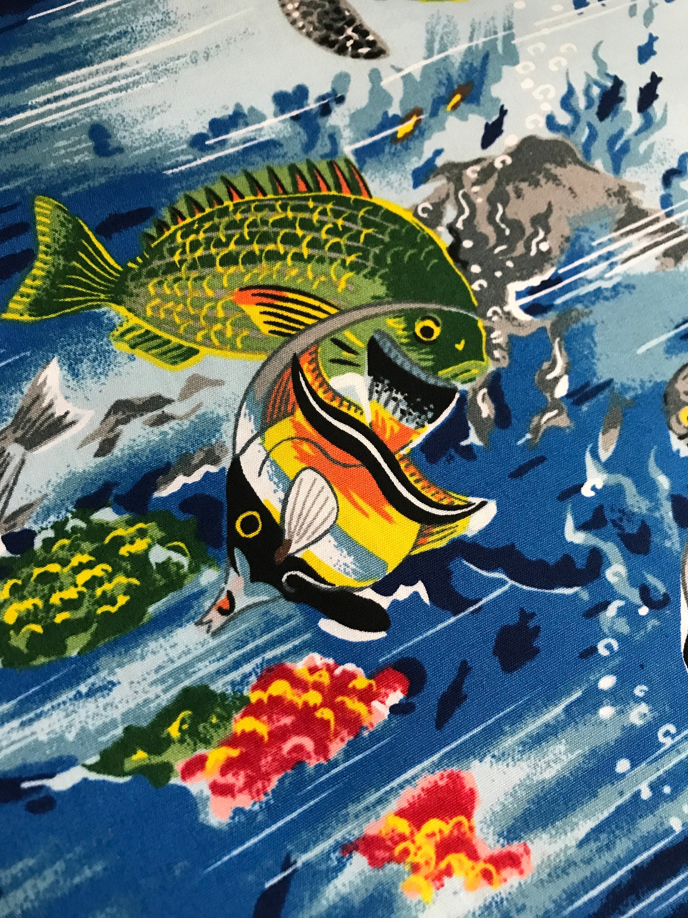 Beach Fabric Paradise Reef in Blue - Hoffman Fabrics - Fish Turtle  Ocean - 100% Quality Cotton Rare by 1/4 Yd and Yardage