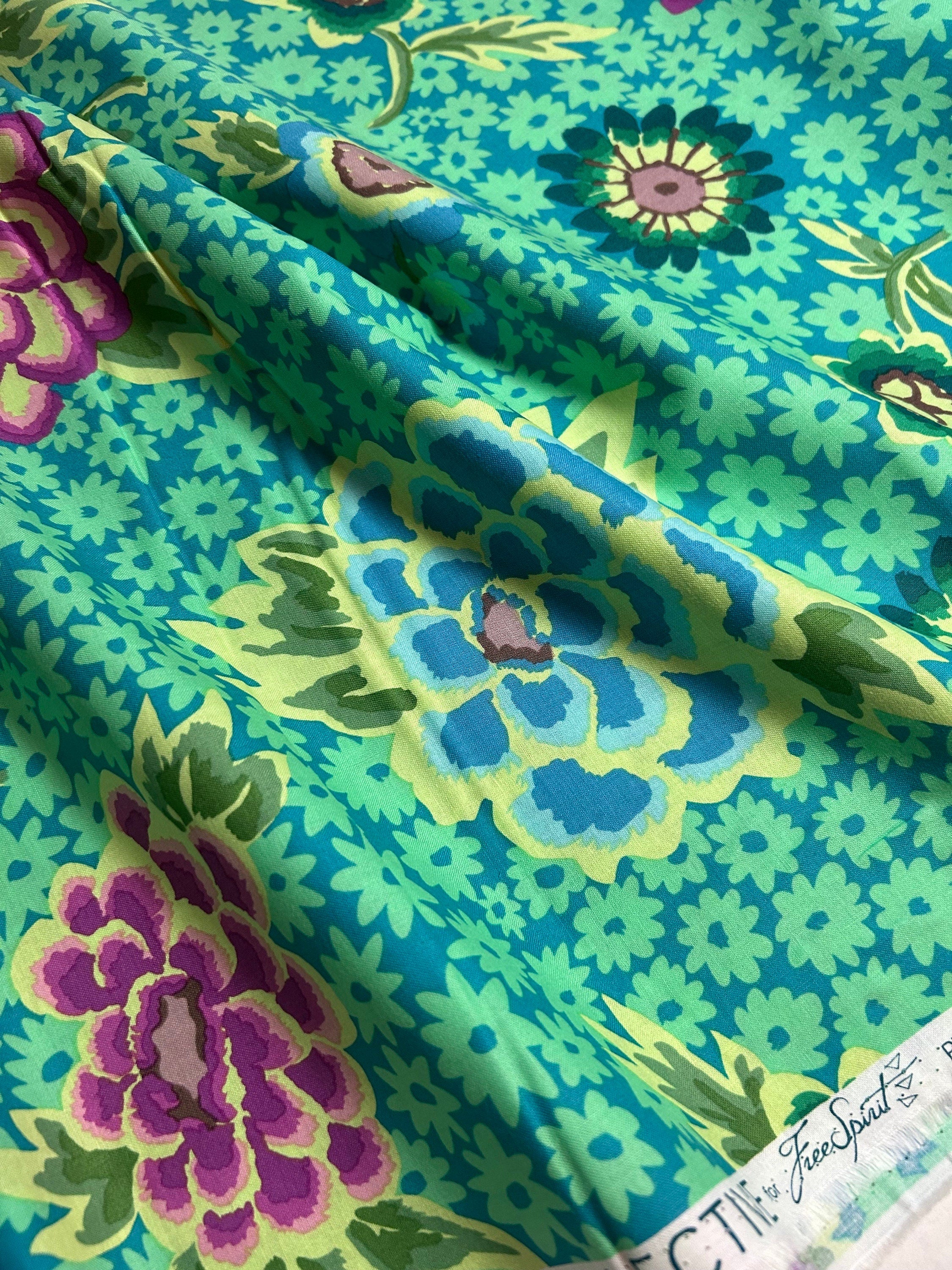 Kaffe Fassett Fabric  - Charlotte Flower in Teal  PWGP186.TEAL - 100% High Quality Cotton -By the 1/2 Yard and Yardage