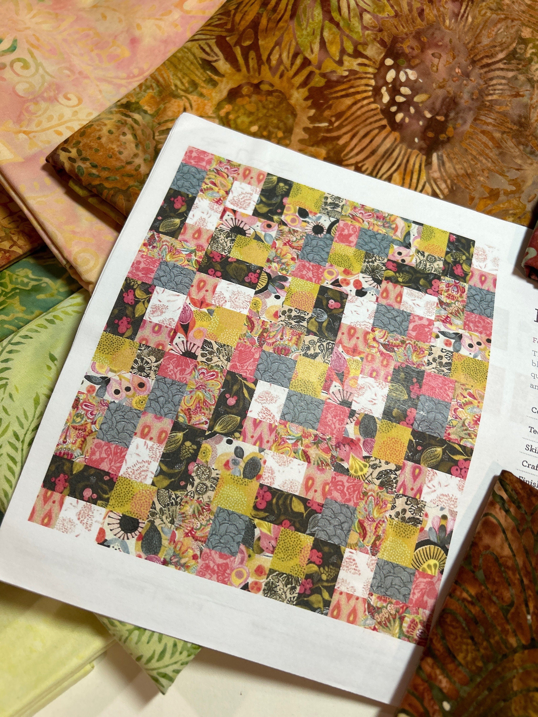 Batik Fabric - Bundle by Hoffman Fabrics Pattern 15-2023  - 100% Cotton Coordinated Yards 60”x70” Quilt Kit SUNFLOWERS AND PINEAPPLE with Free Pattern