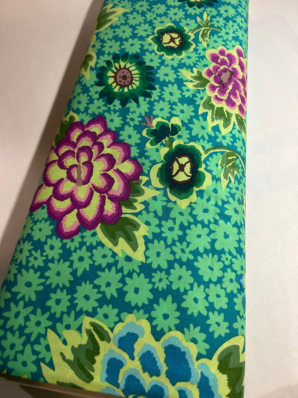 Kaffe Fassett Fabric  - Charlotte Flower in Teal  PWGP186.TEAL - 100% High Quality Cotton -By the 1/2 Yard and Yardage