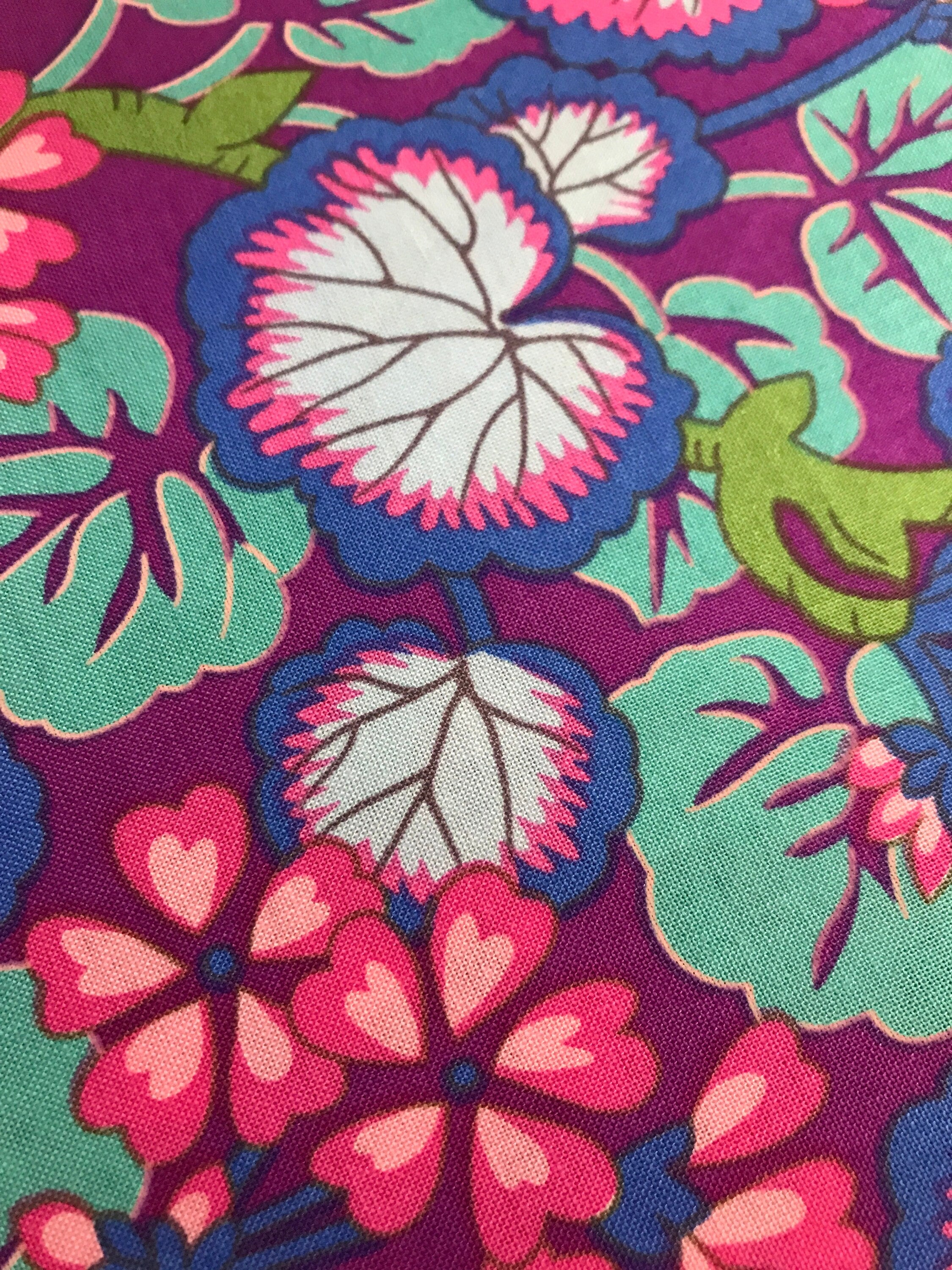 Kaffe Fassett Fabric - Climbing Geraniums in Purple - Fall Collective 2021 by FreeSpirit -100%  Quality Cotton by the FQ, 1/2 Yd and YARDAGE