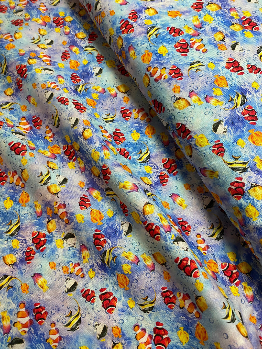 Coral Fish Fabric - Angel Fish - The Reef - FISHIES in Light Blue Oasis - Clown Fish Beach OA593832-100% Quality Cotton -by Yard and Yardage