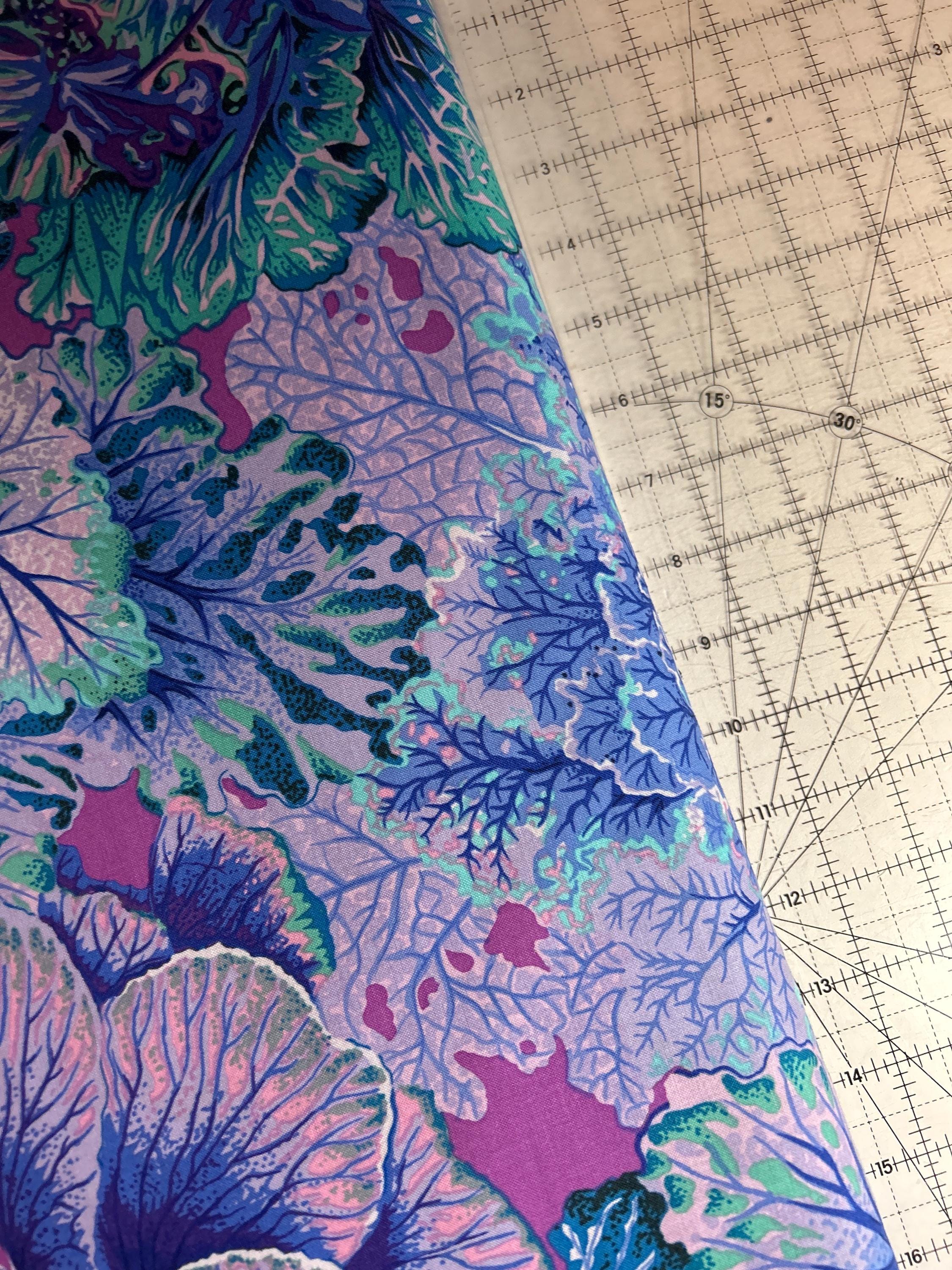 Kaffe Fassett Collective Fabric - Kurly Kale PWPJ120 Blue -  100 % Quality Cotton by 1/4 Yd and YARDAGE