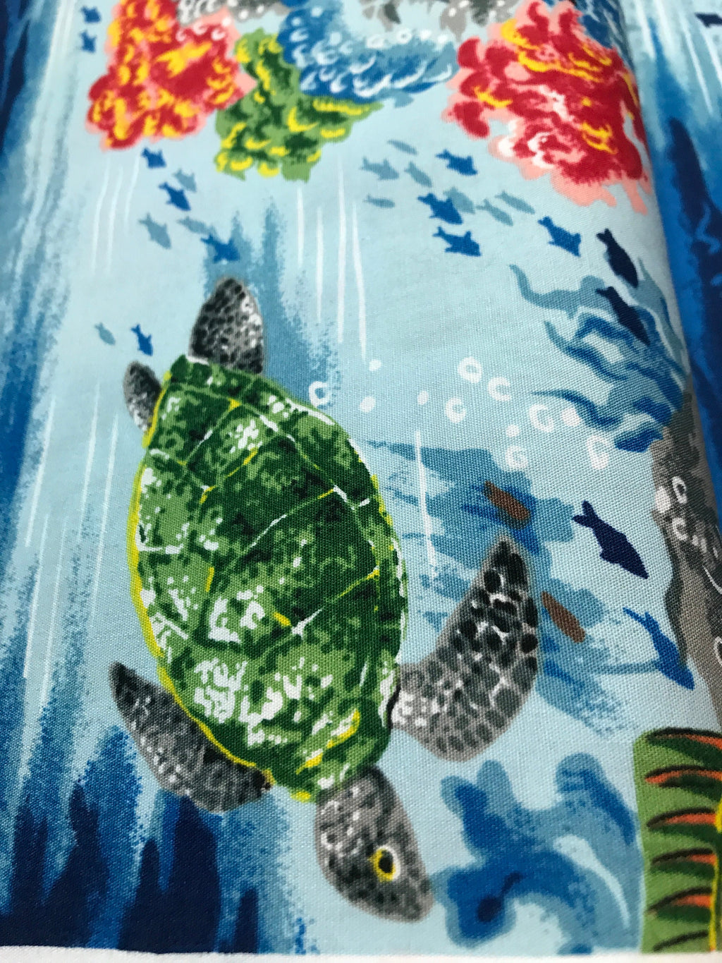 Beach Fabric Paradise Reef in AQUA - by Hoffman  - Fish Turtle Ocean - 100% Quality Cotton Rare by 1/4 Yd and Yardage