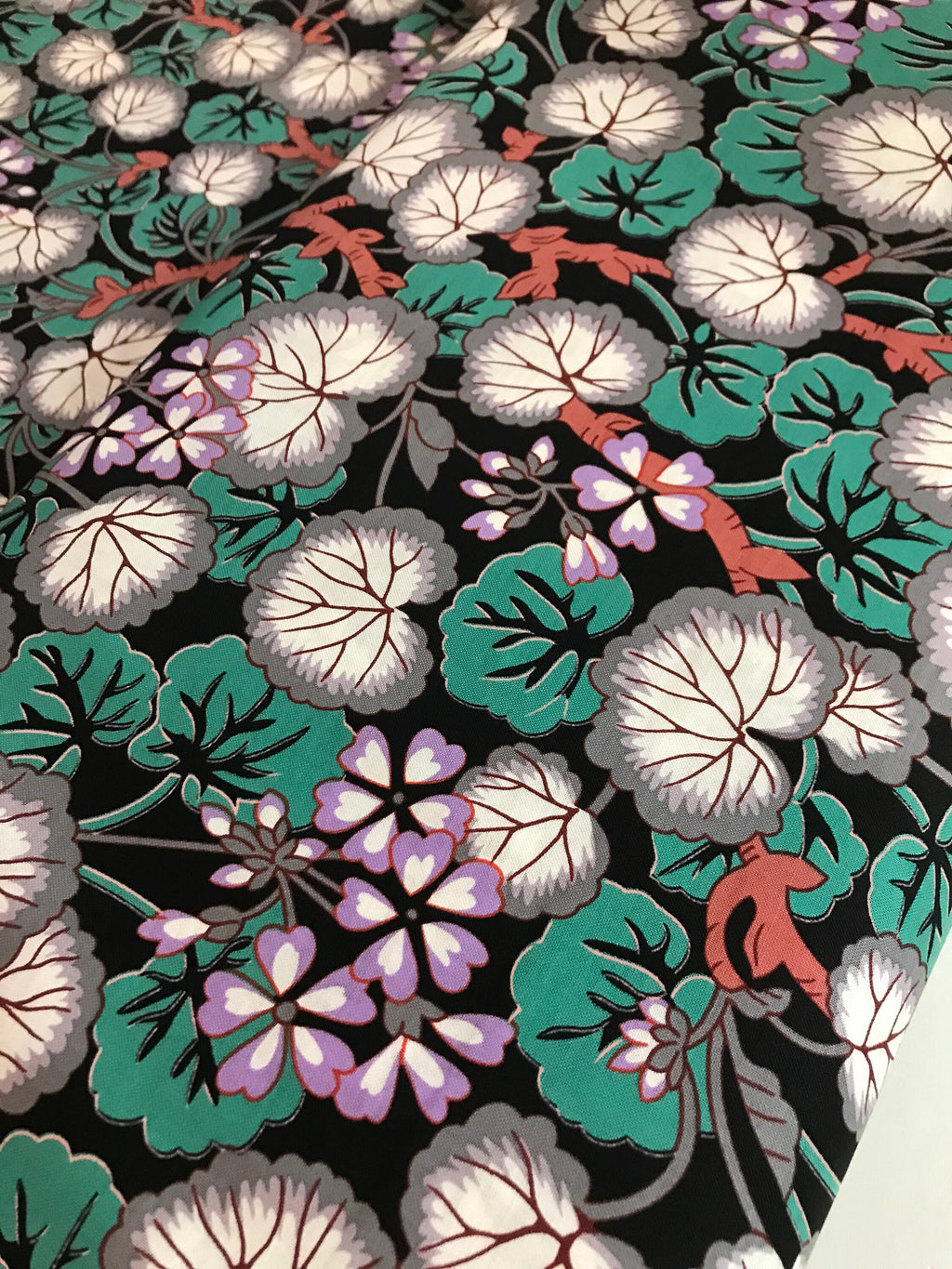Kaffe Fassett Fabric - Climbing Geraniums in Black - Fall Collective 2021 by FreeSpirit -100%  Quality Cotton by the FQ, 1/2 Yd and YARDAGE
