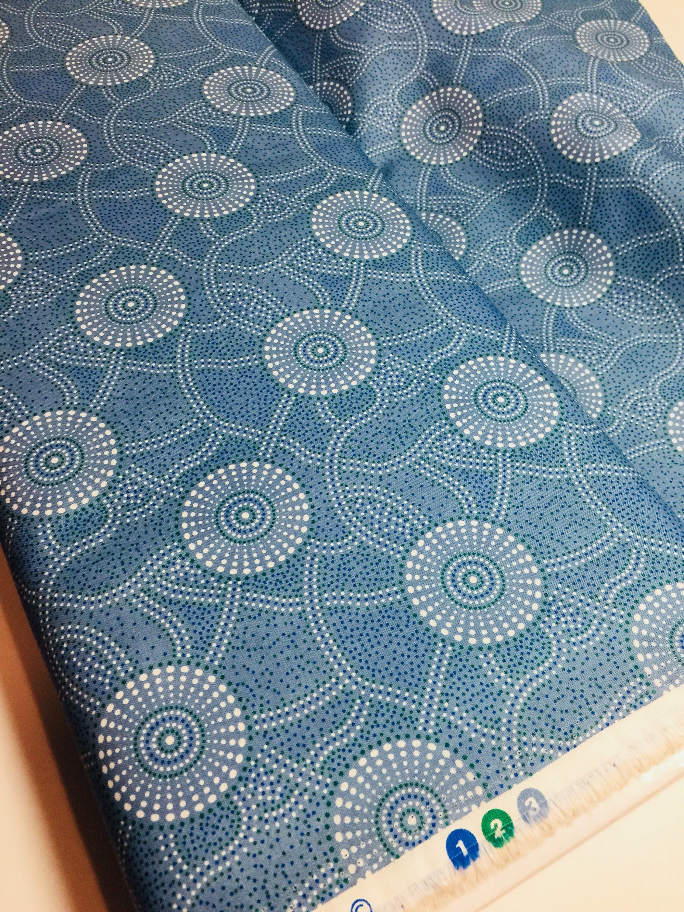 Australian Fabric - Ladies Collecting Wild Fruit in Blue by JOCELYN BIRD - 100% Quality Cotton M&S Textiles by 1/2 Yd and Yardage