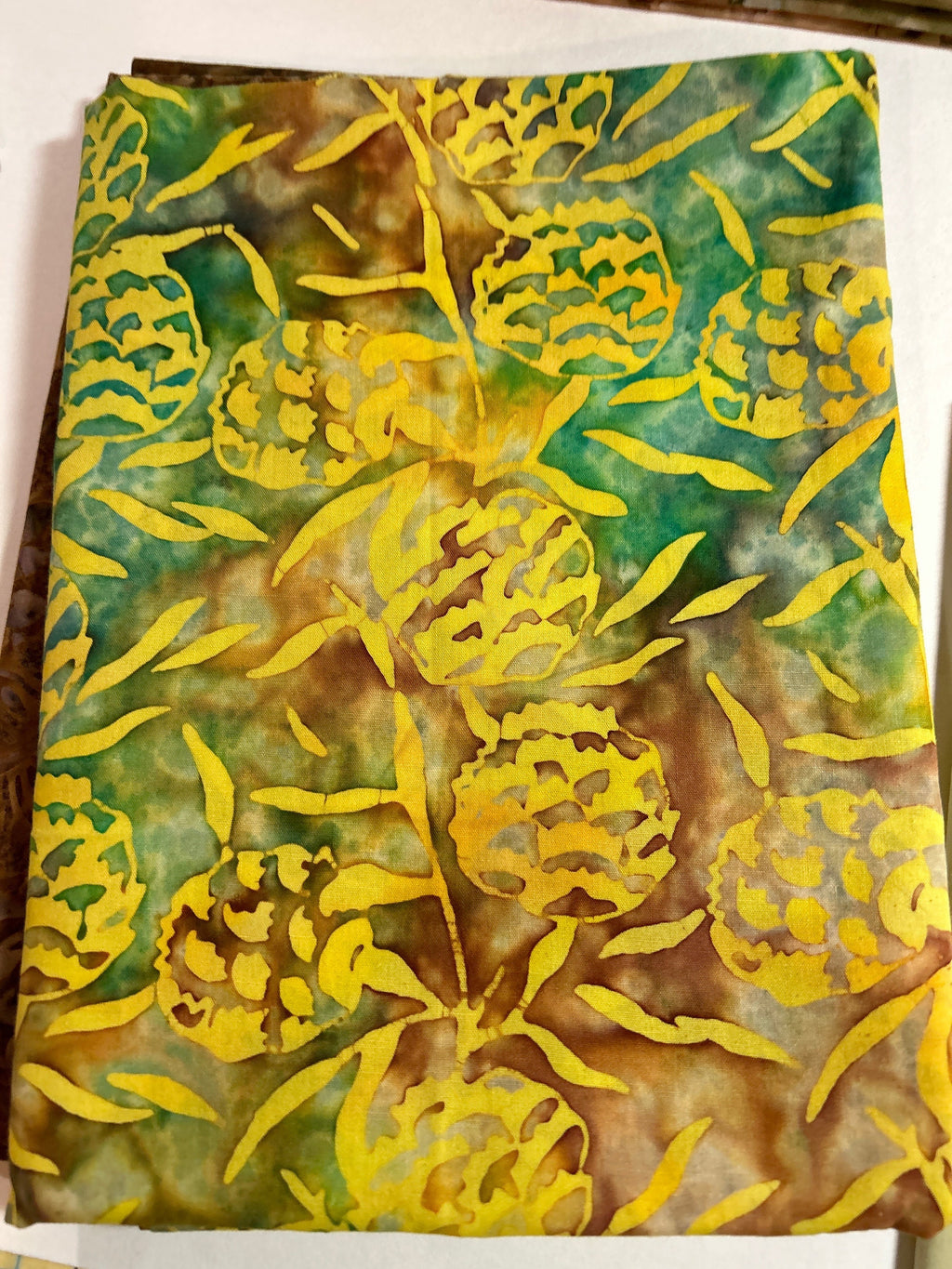 Batik Fabric - Bundle by Hoffman Fabrics Pattern 15-2023  - 100% Cotton Coordinated Yards 60”x70” Quilt Kit SUNFLOWERS AND PINEAPPLE with Free Pattern