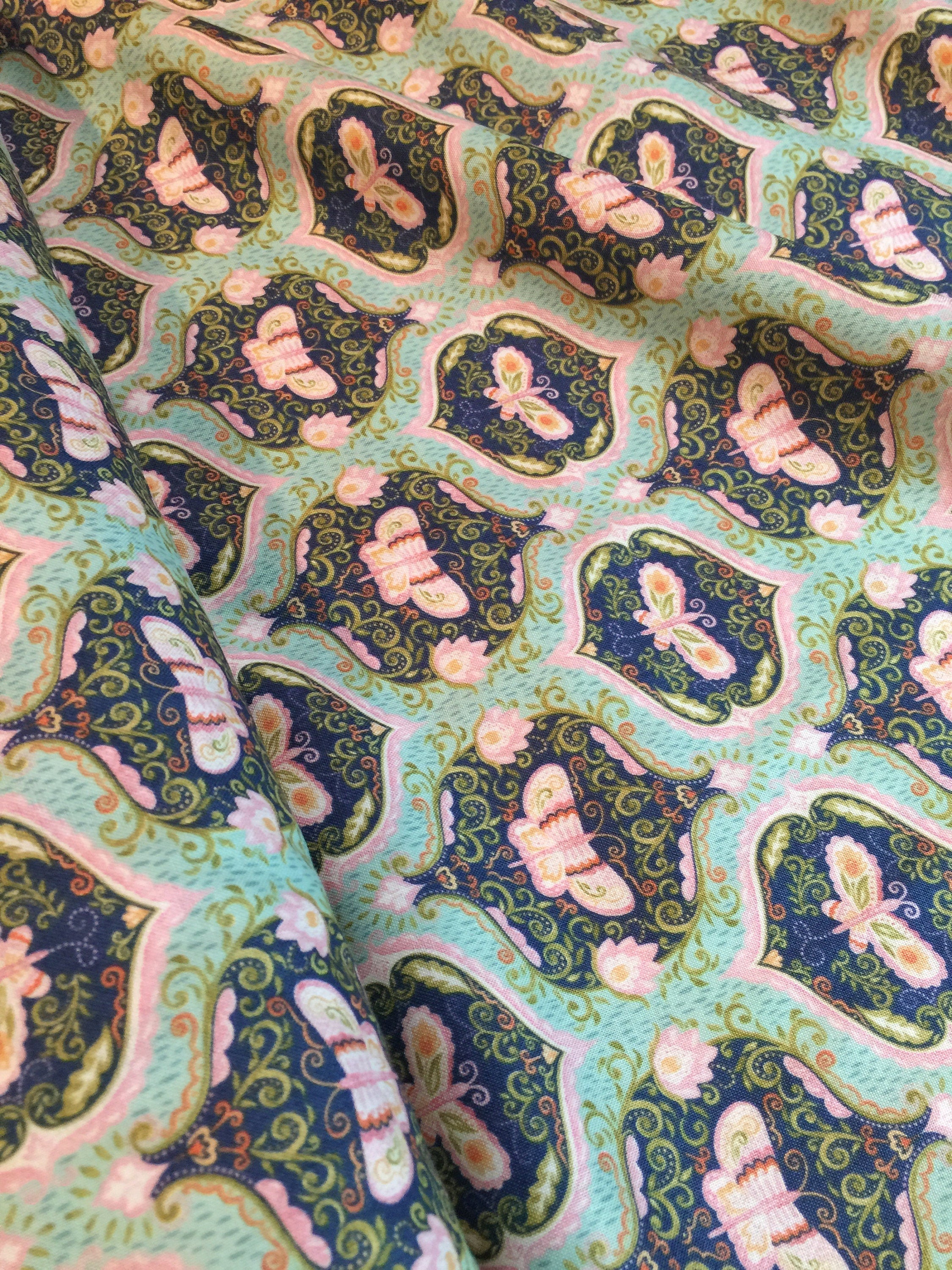 Moth Cameo Fabric Wings in Aqua - A Meadows Tale by Ana Davis-Blend Fabrics Moth Butterfly 113.114.03.2 Cameo F1004-100% Quality Cotton