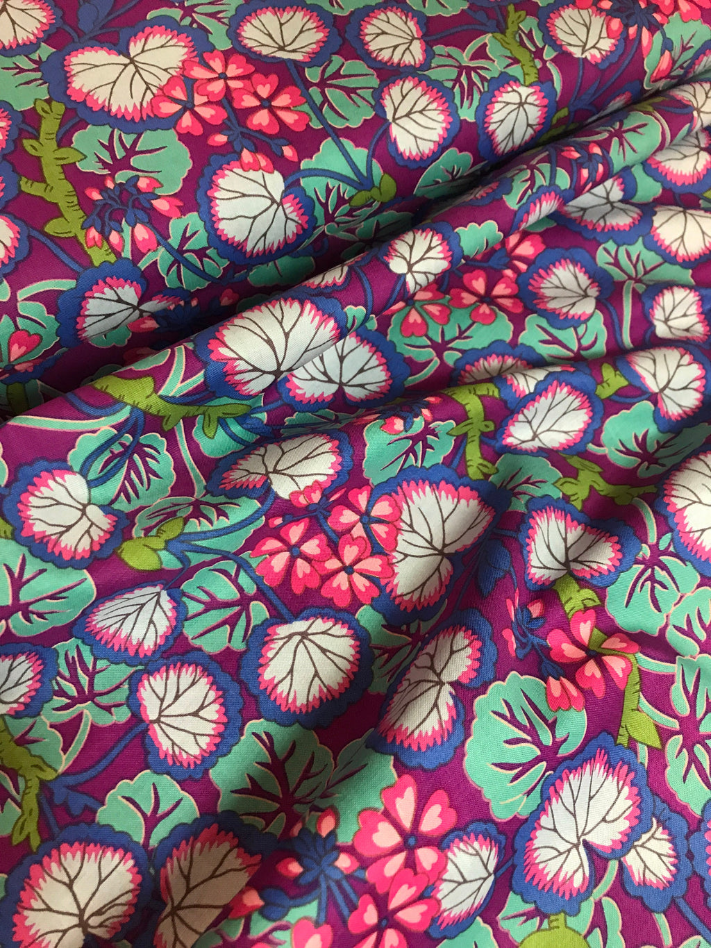 Kaffe Fassett Fabric - Climbing Geraniums in Purple - Fall Collective 2021 by FreeSpirit -100%  Quality Cotton by the FQ, 1/2 Yd and YARDAGE