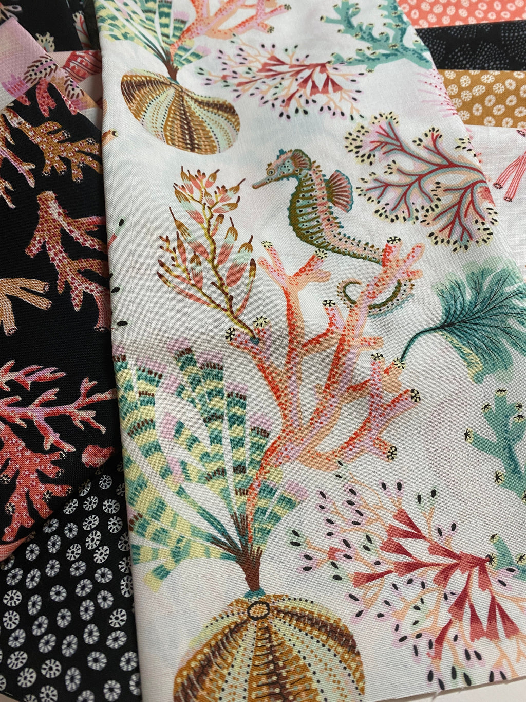 Sea Botanica FQ Bundle Fabric by Figo Tropical Ocean Seahorse  Florida Keys - Tropical Hawaiian Island OBX - 100% Quality Cotton 14 PC Fat 1/4 Bundle