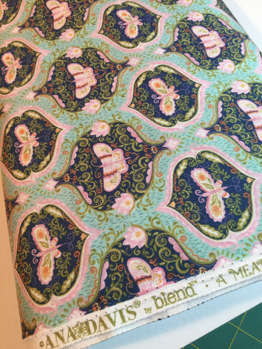 Moth Cameo Fabric Wings in Aqua - A Meadows Tale by Ana Davis-Blend Fabrics Moth Butterfly 113.114.03.2 Cameo F1004-100% Quality Cotton