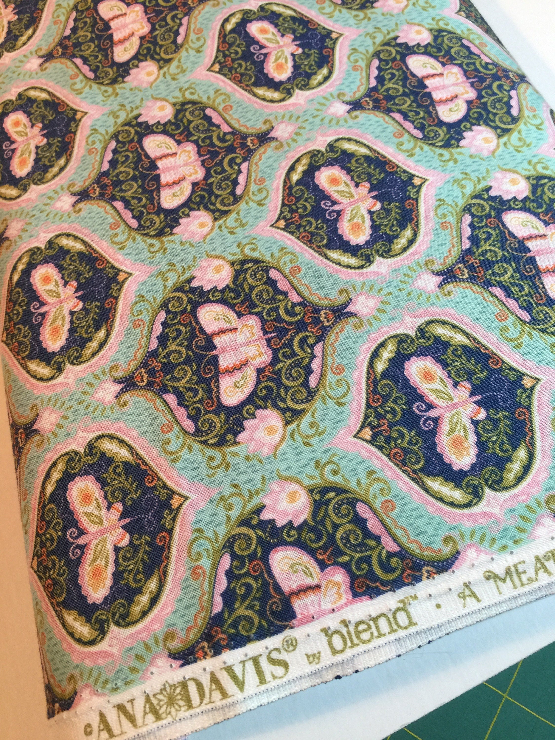 Moth Cameo Fabric Wings in Aqua - A Meadows Tale by Ana Davis-Blend Fabrics Moth Butterfly 113.114.03.2 Cameo F1004-100% Quality Cotton