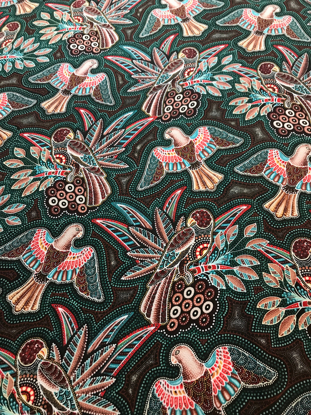 Australian Fabric - Gondwana Birds Green - Magpie - 100% Cotton by Oasis Fabrics- by Yard and Yardage