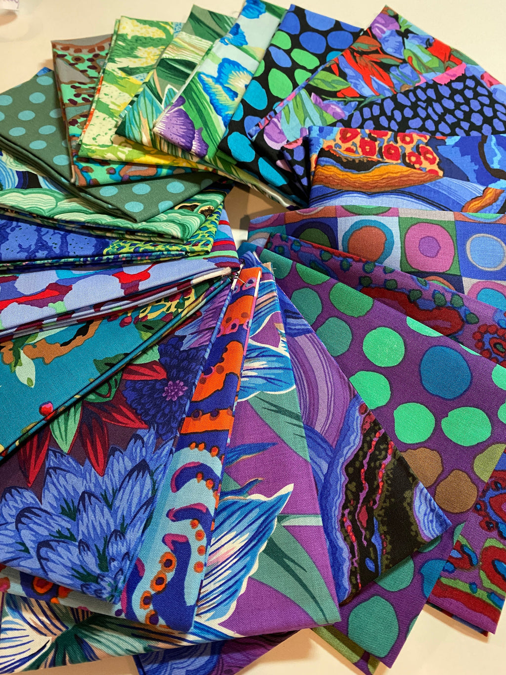 Kaffe Fassett Collective Classics- 2020 Cool Colorway - 18"x 22" Bundle Fat Quarter YDS - 21 Pieces Cotton - Factory Cut