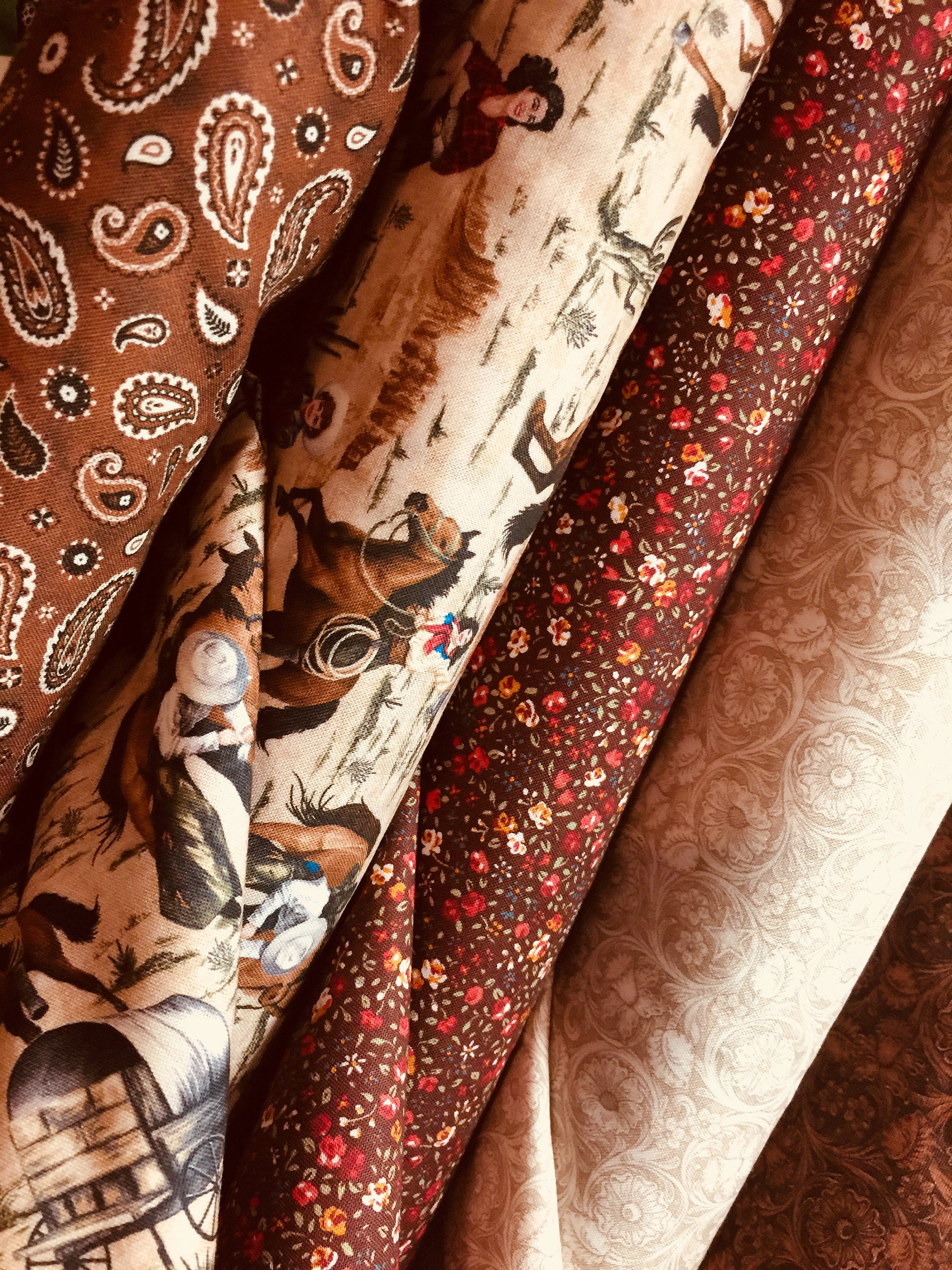 Cowgirl Spirit Fabric - Bandana Paisley - Dark Red by Oasis Western Country West  -100% Quality Cotton - by Yd and Yardage