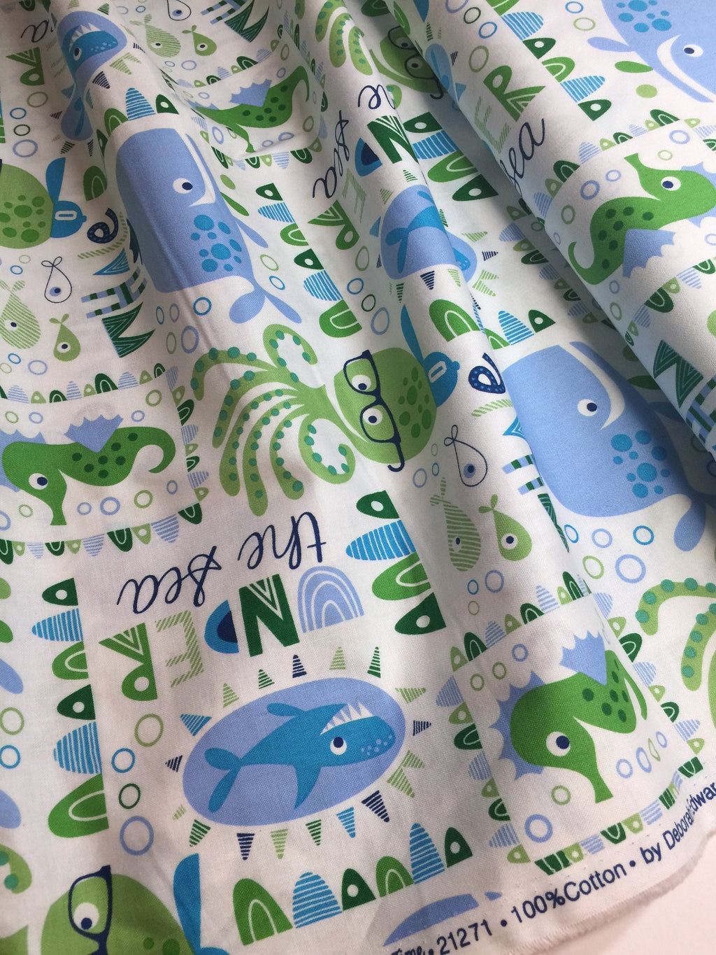Whale Fabric - Whale Shark Beach for Kids Deborah Edwards - Northcott Pattern 21271  - 100% Quality Cotton by 1/2 Yd and Yardage