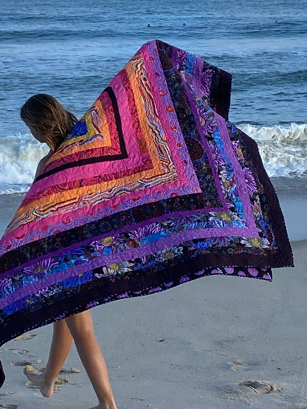 New! Quilt Kaffe Fassett - "Ocean Flower Quilt Kit™ " Log Cabin 78"x82" Hawaiian Tropical Beach  -100% Cotton or Rare Heirloom Finished Quilt