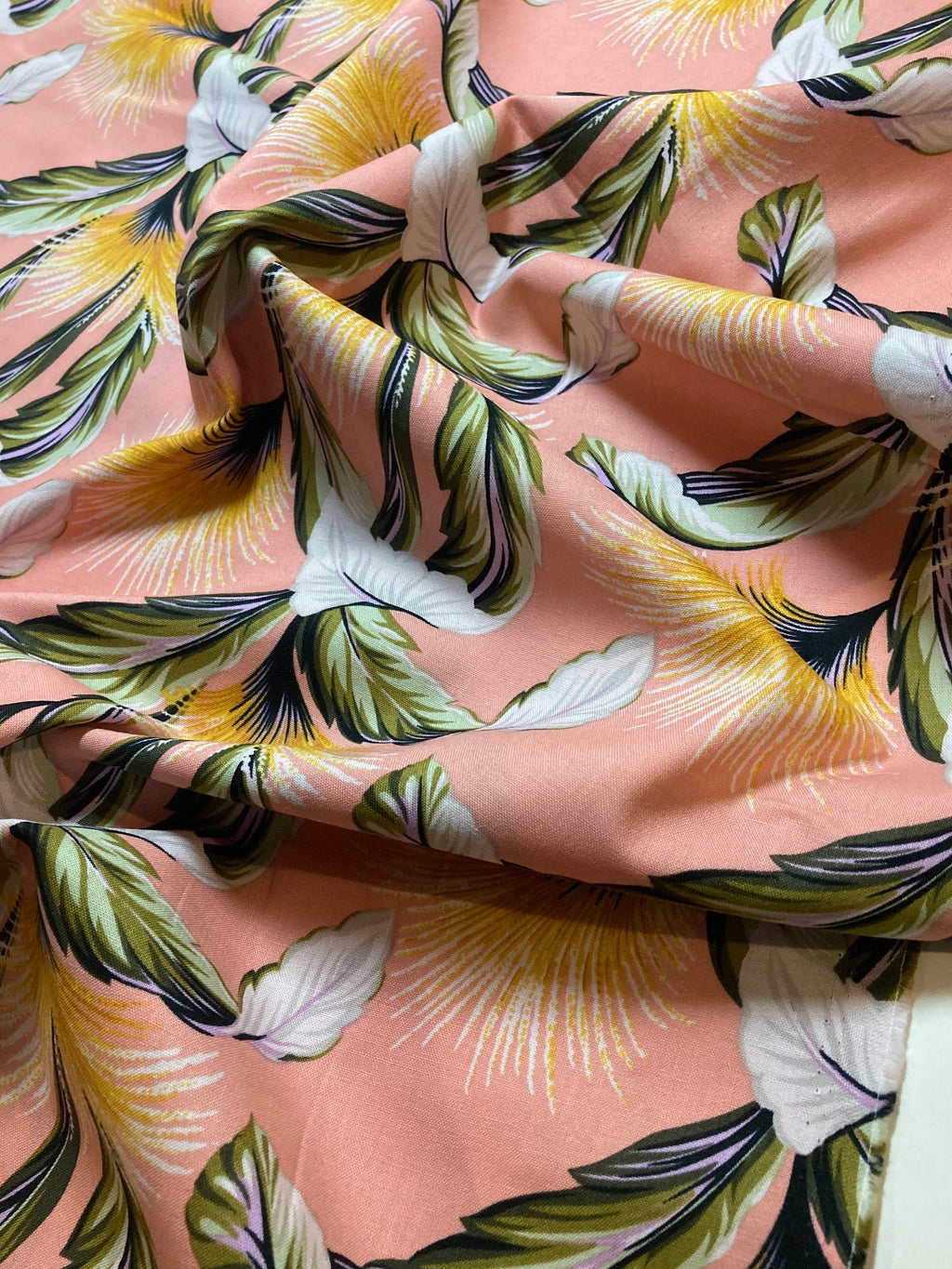 Tropical Foliage Fabric on Pink Fabric - Tropicals and Conversationals - Hoffman Fabrics- 100% Quality Cotton