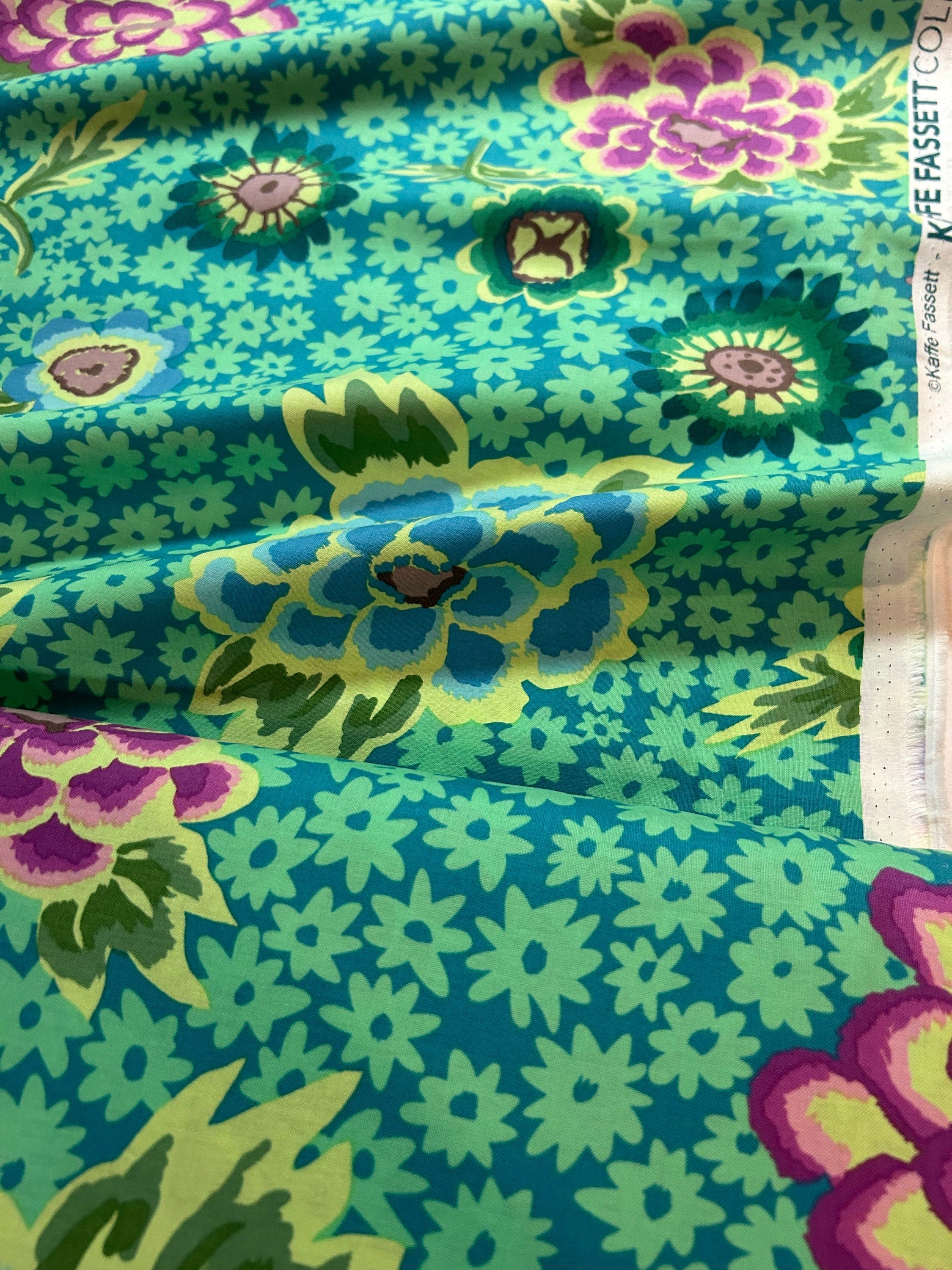 Kaffe Fassett Fabric  - Charlotte Flower in Teal  PWGP186.TEAL - 100% High Quality Cotton -By the 1/2 Yard and Yardage