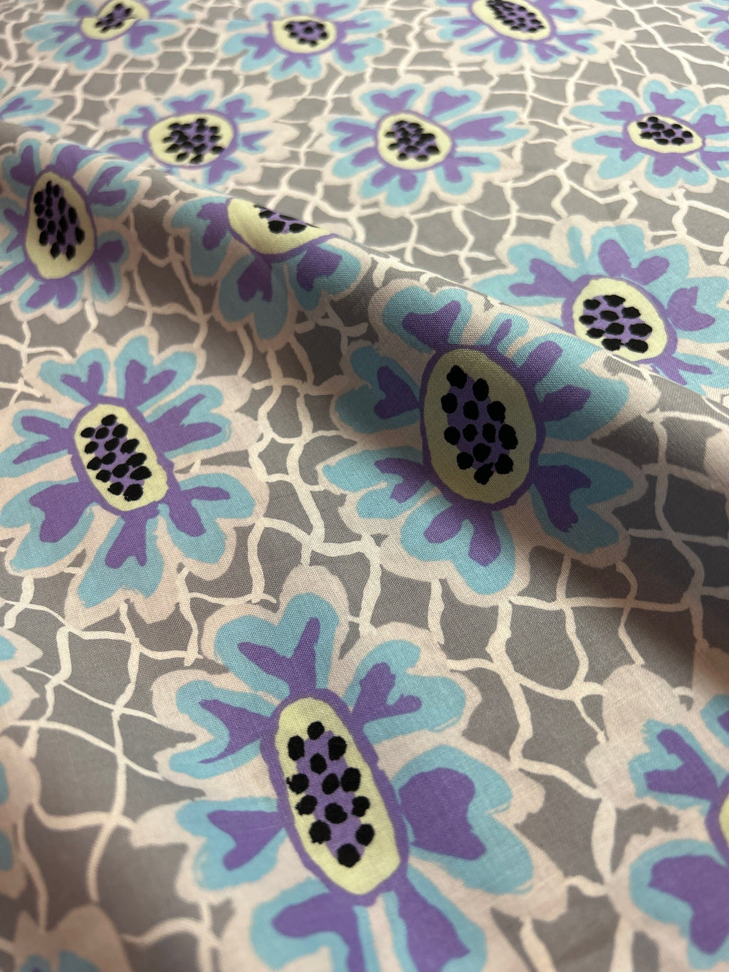 Kaffe Fassett Fabric- Flower Net in Grey - Fall Collective 2021 by FreeSpirit - 100%  Quality Cotton - by the FQ, 1/2 Yd and YARDAGE