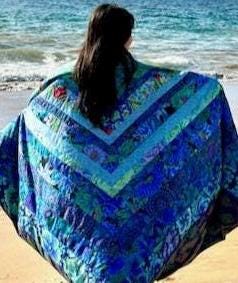 New! Quilt Kaffe Fassett - "Ocean Flower Quilt Kit™ " Log Cabin 78"x82" Hawaiian Tropical Beach  -100% Cotton or Rare Heirloom Finished Quilt