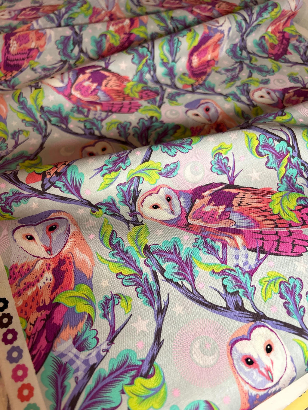 Retired Tula Pink Fabric MOON GARDEN PWTP197 Night Owl in Dusk - FreeSpirit - Barn Owl -100% Quality Cotton by 1/2 Yd and Yardage