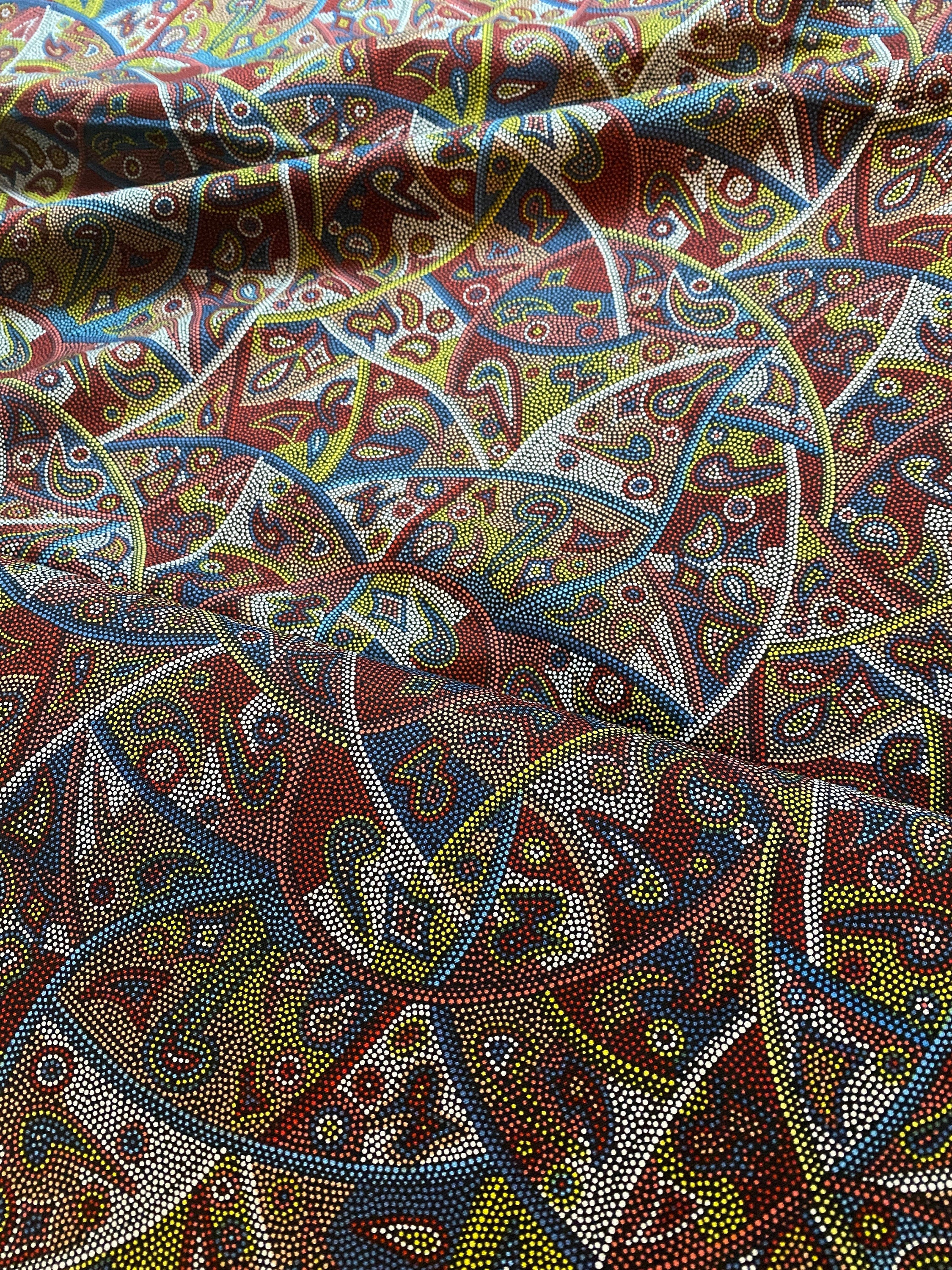 Australian Fabric - Looking Around in Red by Greg Matthews - Aboriginal Ethnic 100% Quality Cotton by M&S Textiles by Yard and Yardage