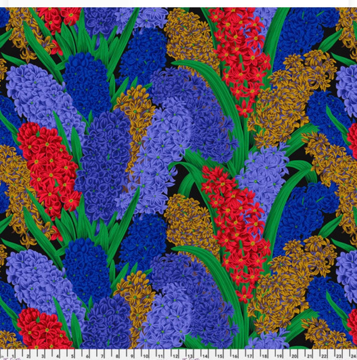 Kaffe Fassett Collective Fabric -  Flower Hyacinthus PWPJ123.DARK -  100 % Quality Cotton by 1/4 Yd and YARDAGE