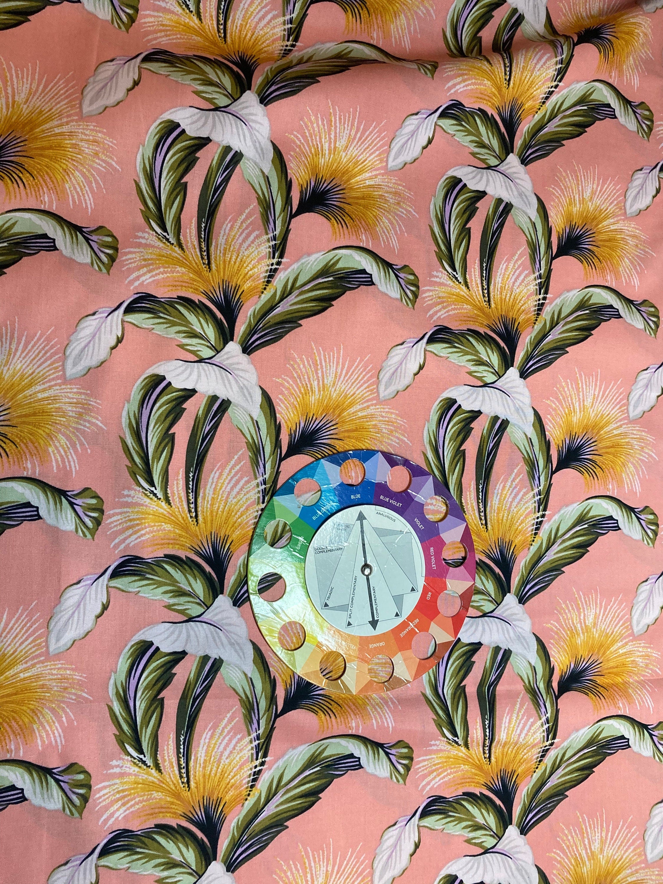Tropical Foliage Fabric on Pink Fabric - Tropicals and Conversationals - Hoffman Fabrics- 100% Quality Cotton