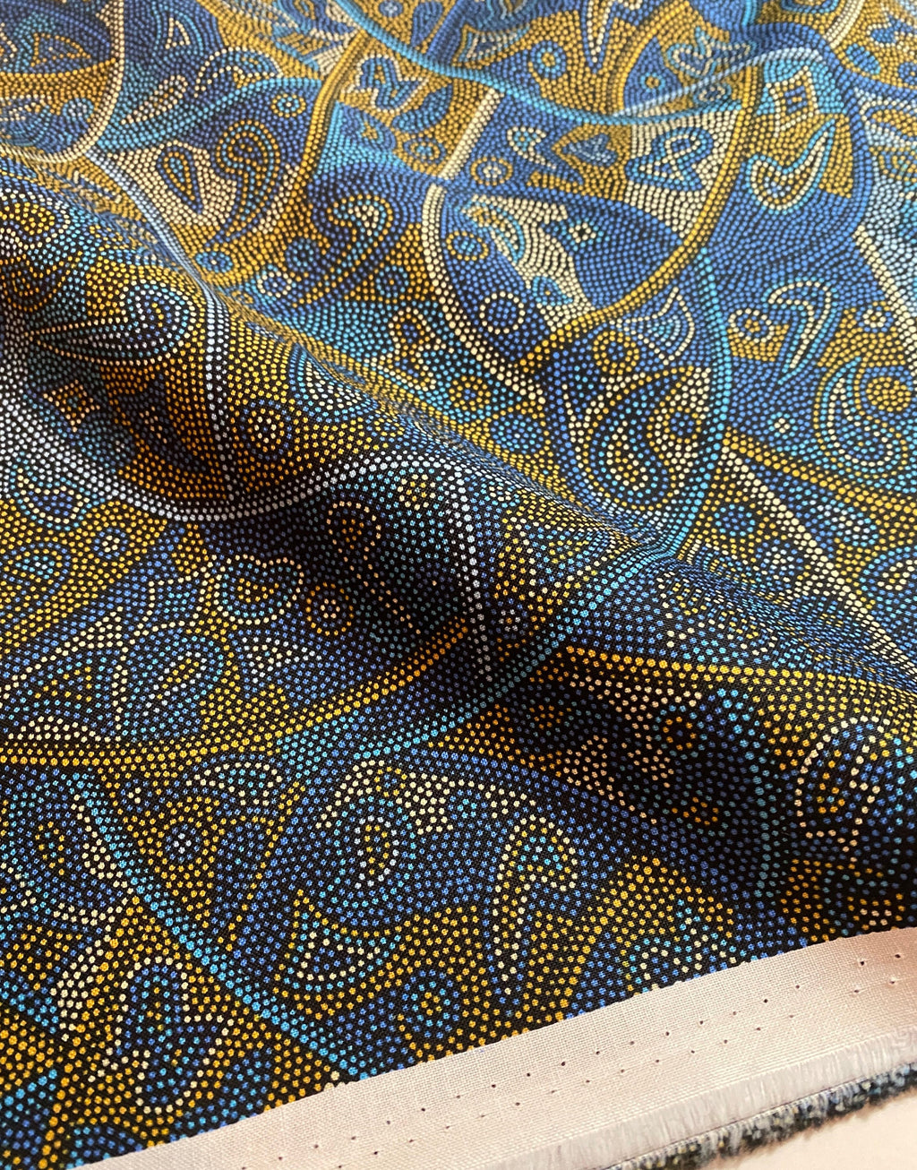 Australian Fabric - Looking Around in Blue by Greg Matthews - Aboriginal Ethnic 100% Quality Cotton by M&S Textiles by Yard and Yardage