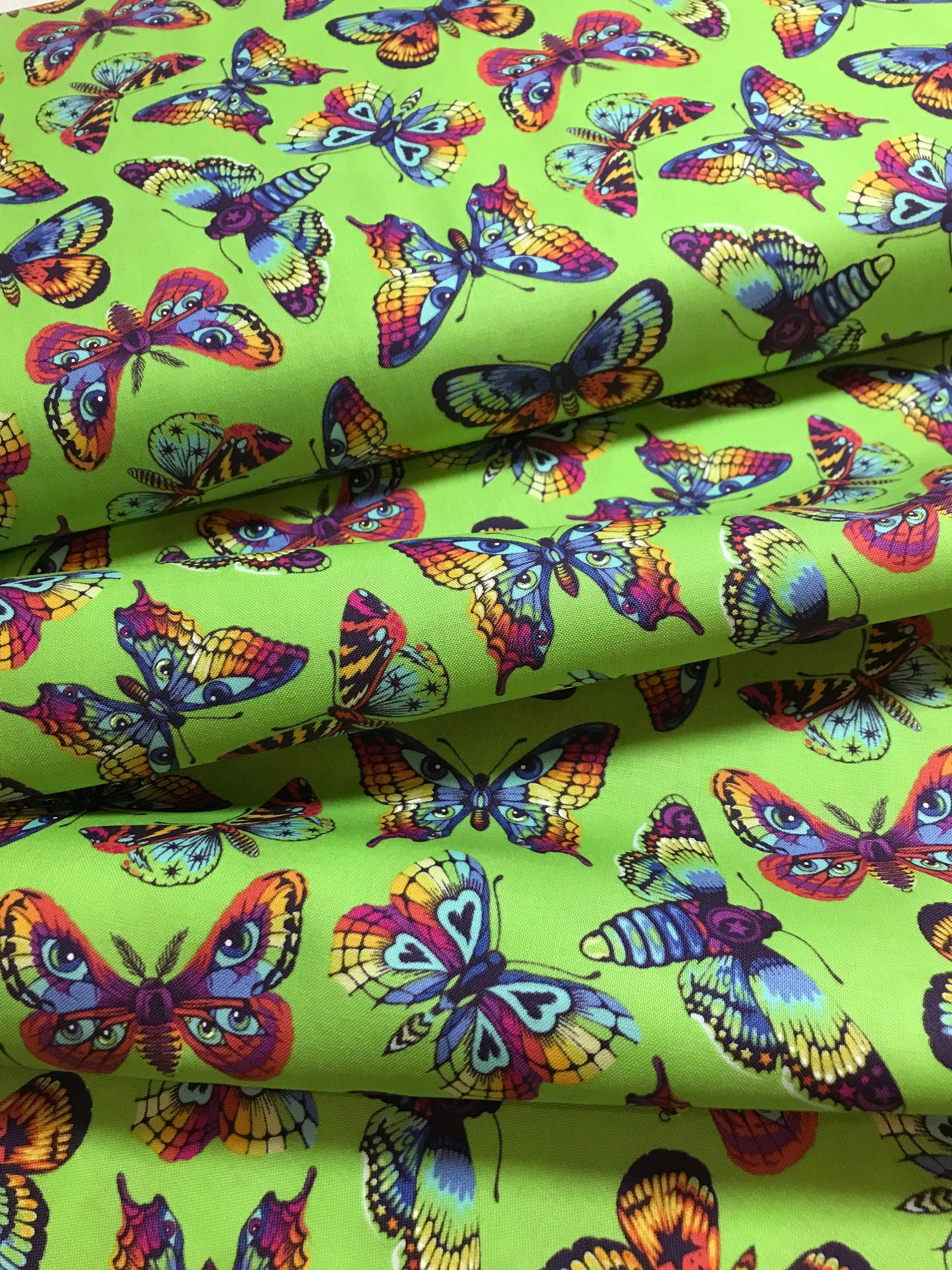 Tula Pink Fabric DAYDREAMER PWTP172 Butterfly Kisses in Avocado Tula Pink Fabric - FreeSpirit - 100% Quality Cotton by 1/2 Yard and Yardage