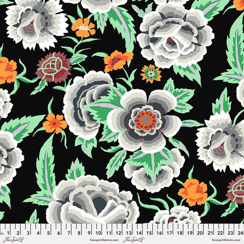 Kaffe Fassett Fabric  - Embroidered Shawl in Black PWGP185 - 100% High Quality Cotton - By the Yard