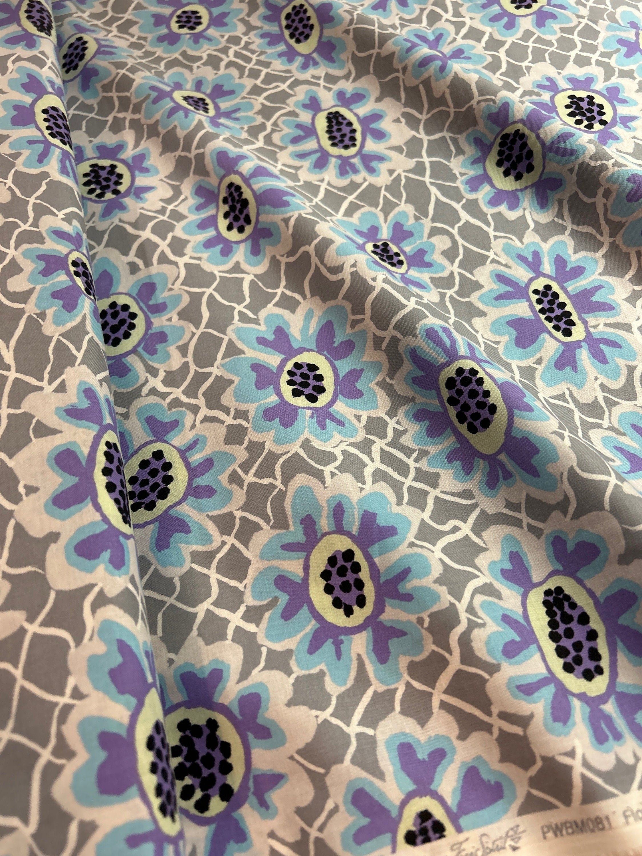 Kaffe Fassett Fabric- Flower Net in Grey - Fall Collective 2021 by FreeSpirit - 100%  Quality Cotton - by the FQ, 1/2 Yd and YARDAGE