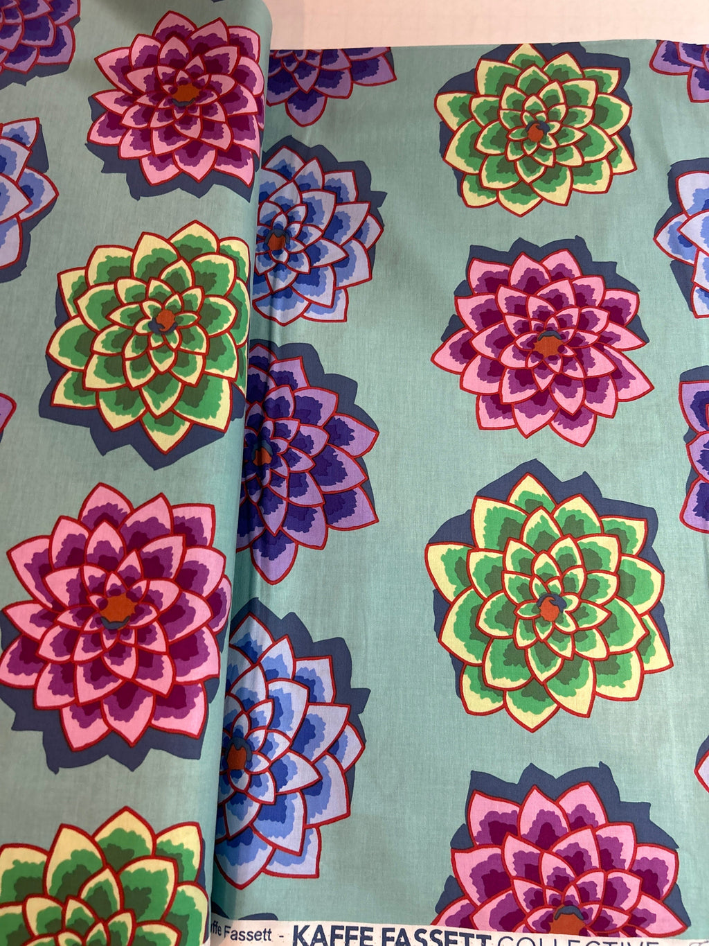 Kaffe Fassett Fabric  - Shadow Flower in Aqua PWGP187 - 100% High Quality Cotton -By the 1/2 Yard and Yardage