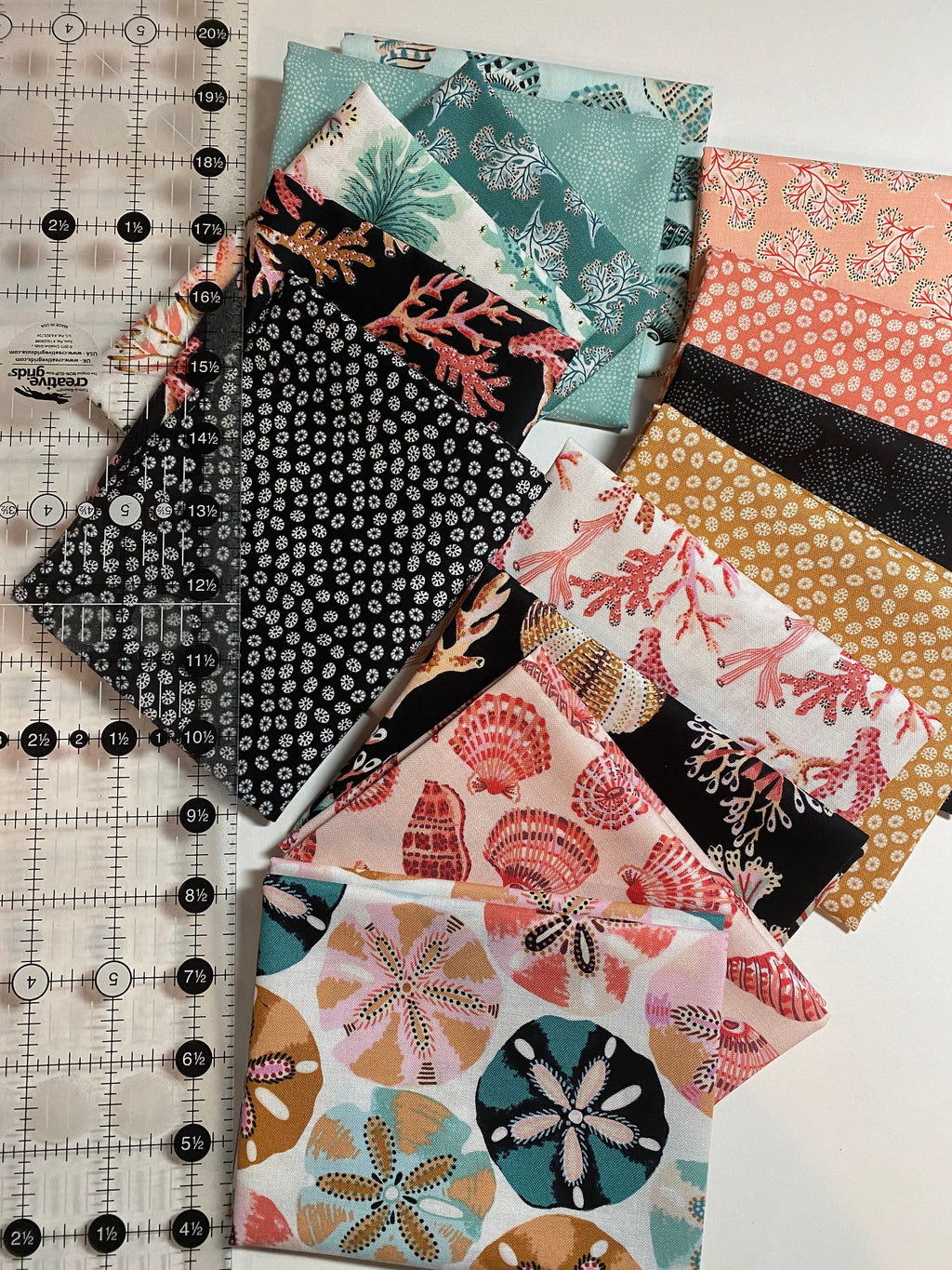 Sea Botanica FQ Bundle Fabric by Figo Tropical Ocean Seahorse  Florida Keys - Tropical Hawaiian Island OBX - 100% Quality Cotton 14 PC Fat 1/4 Bundle