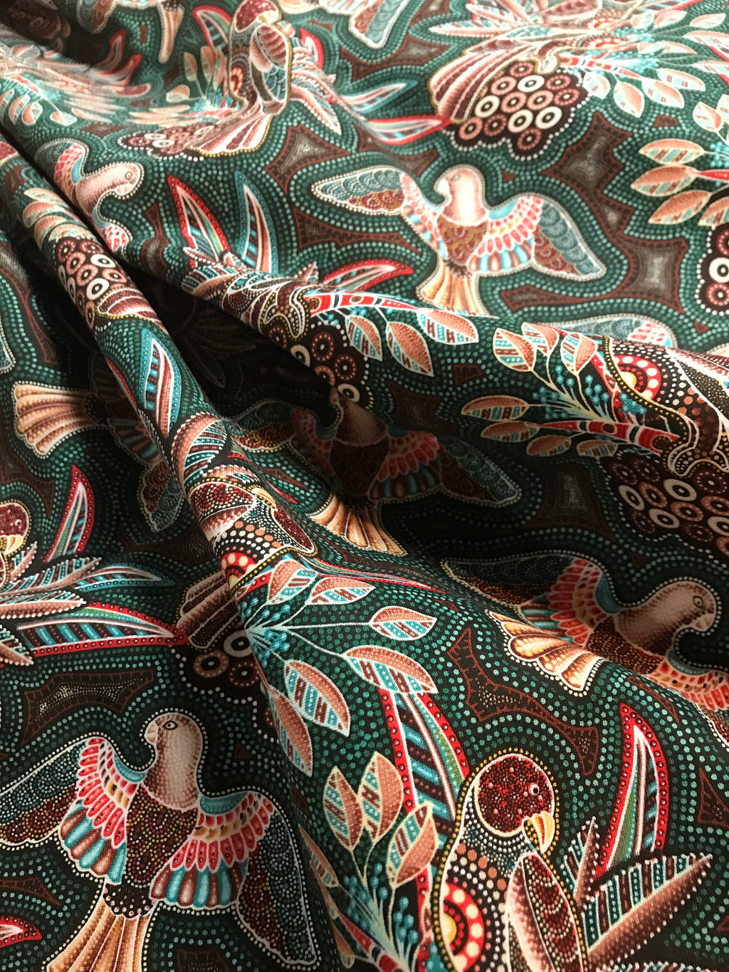 Australian Fabric - Gondwana Birds Green - Magpie - 100% Cotton by Oasis Fabrics- by Yard and Yardage