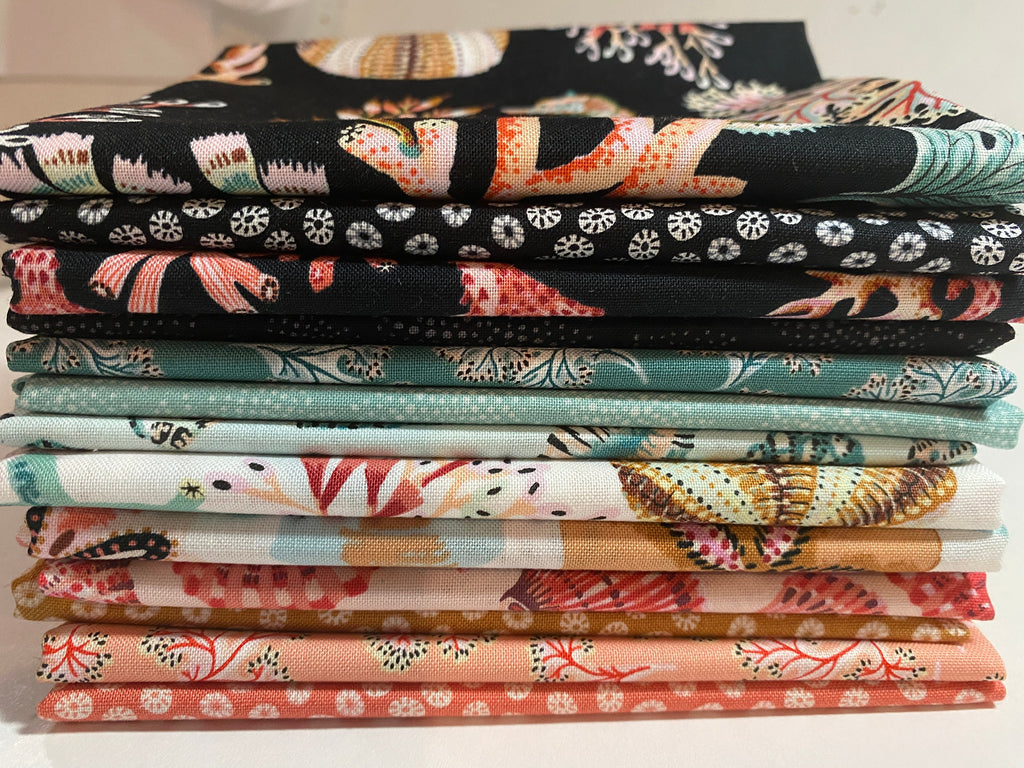 Sea Botanica FQ Bundle Fabric by Figo Tropical Ocean Seahorse  Florida Keys - Tropical Hawaiian Island OBX - 100% Quality Cotton 14 PC Fat 1/4 Bundle