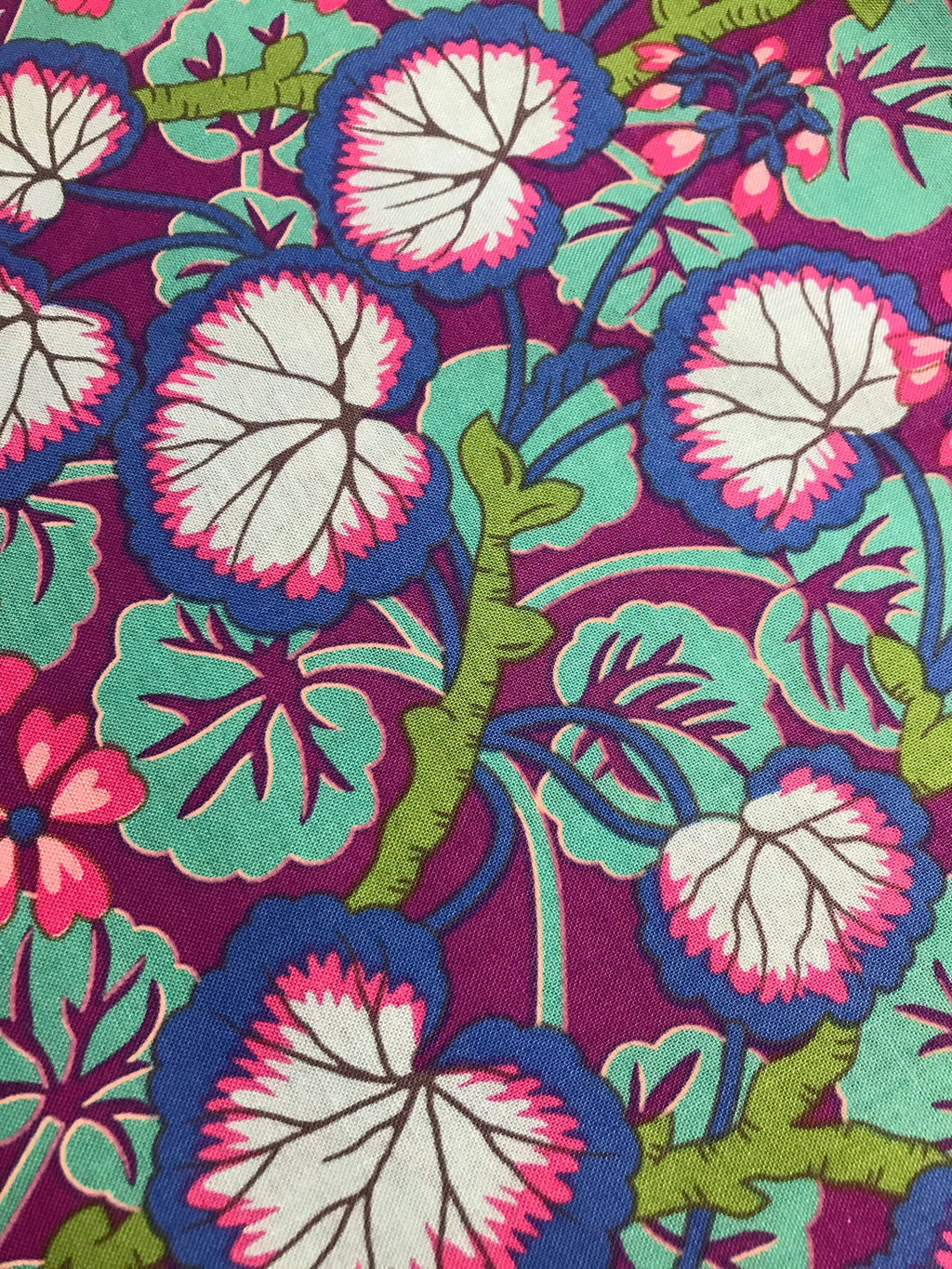 Kaffe Fassett Fabric - Climbing Geraniums in Purple - Fall Collective 2021 by FreeSpirit -100%  Quality Cotton by the FQ, 1/2 Yd and YARDAGE