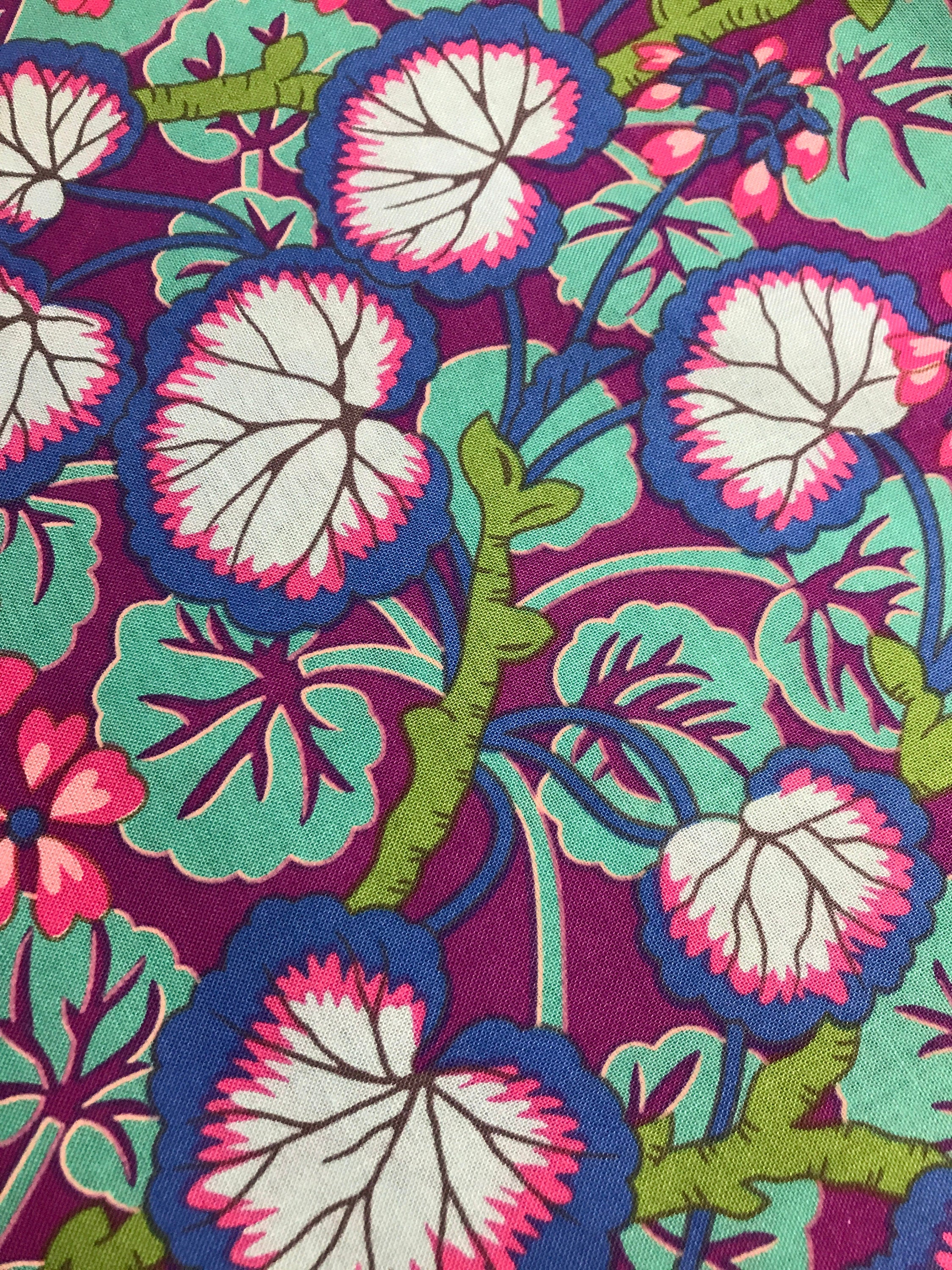Kaffe Fassett Fabric - Climbing Geraniums in Purple - Fall Collective 2021 by FreeSpirit -100%  Quality Cotton by the FQ, 1/2 Yd and YARDAGE