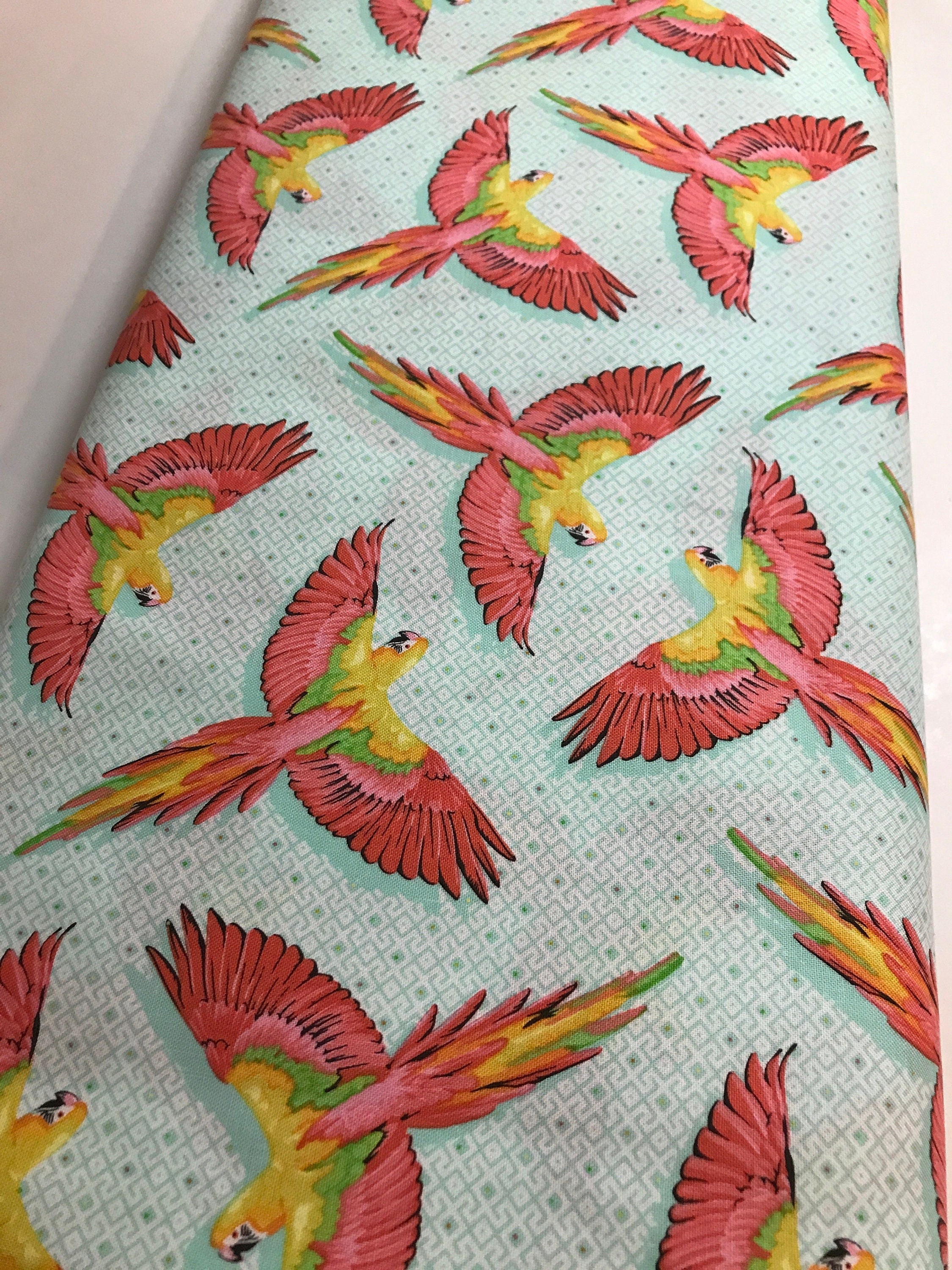 Tula Pink Fabric DAYDREAMER PWTP170 Macaw Ya Later in Mango Tula Pink Fabric - FreeSpirit - 100% Quality Cotton by 1/2 Yd and Yardage