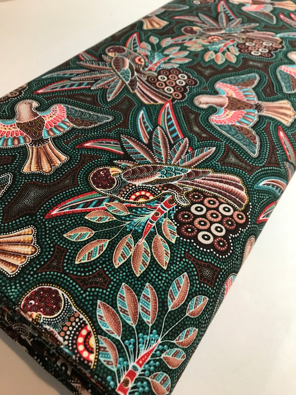 Australian Fabric - Gondwana Birds Green - Magpie - 100% Cotton by Oasis Fabrics- by Yard and Yardage