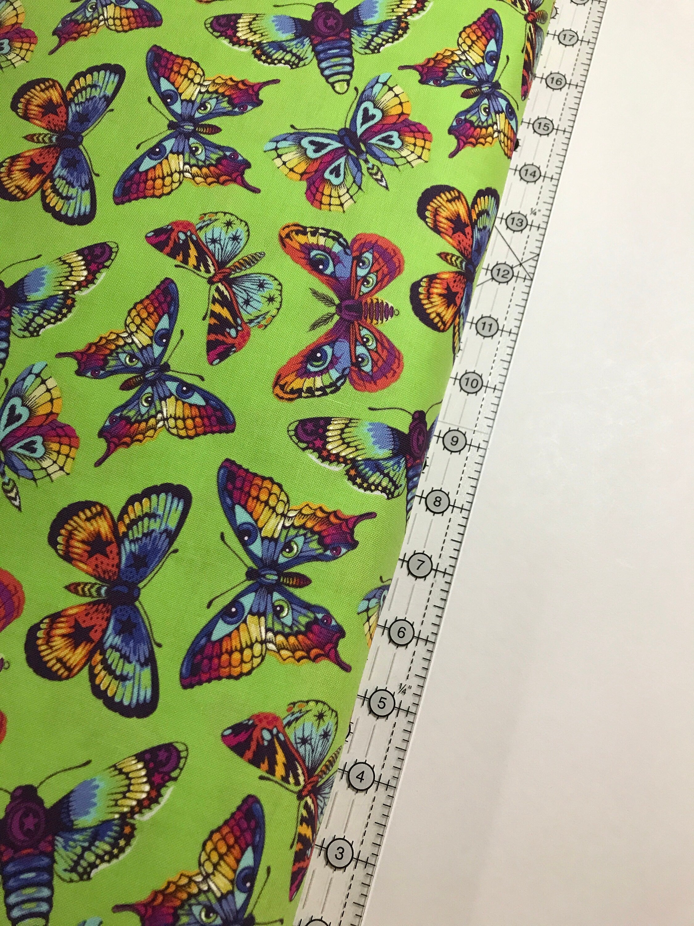 Tula Pink Fabric DAYDREAMER PWTP172 Butterfly Kisses in Avocado Tula Pink Fabric - FreeSpirit - 100% Quality Cotton by 1/2 Yard and Yardage