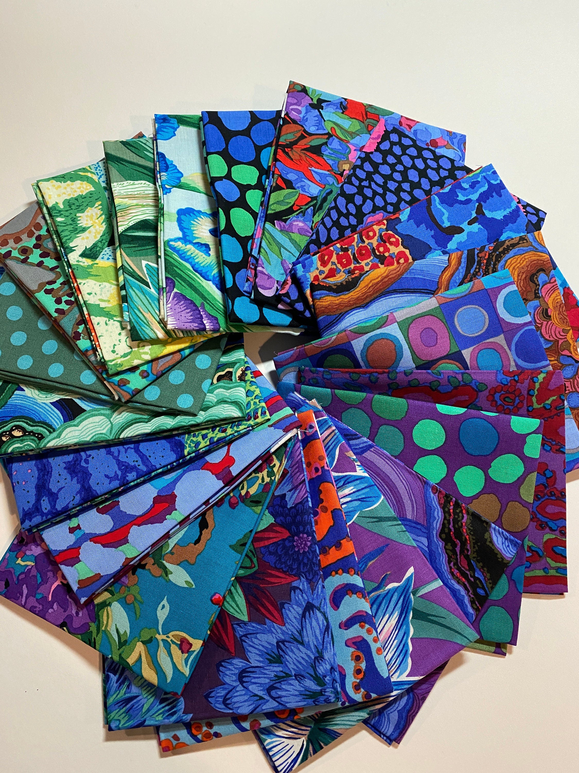 Kaffe Fassett Collective Classics- 2020 Cool Colorway - 18"x 22" Bundle Fat Quarter YDS - 21 Pieces Cotton - Factory Cut