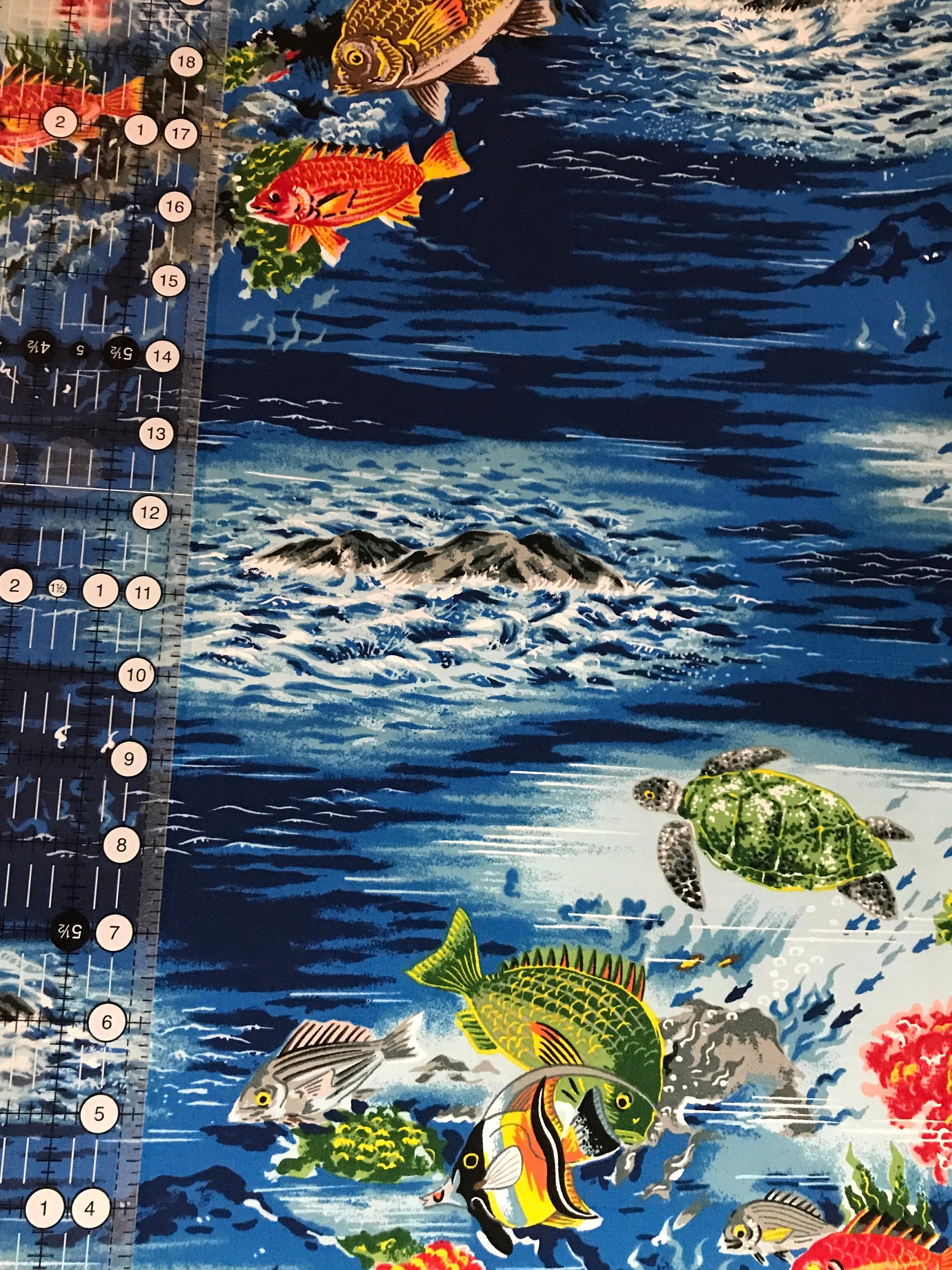 Beach Fabric Paradise Reef in Blue - Hoffman Fabrics - Fish Turtle  Ocean - 100% Quality Cotton Rare by 1/4 Yd and Yardage