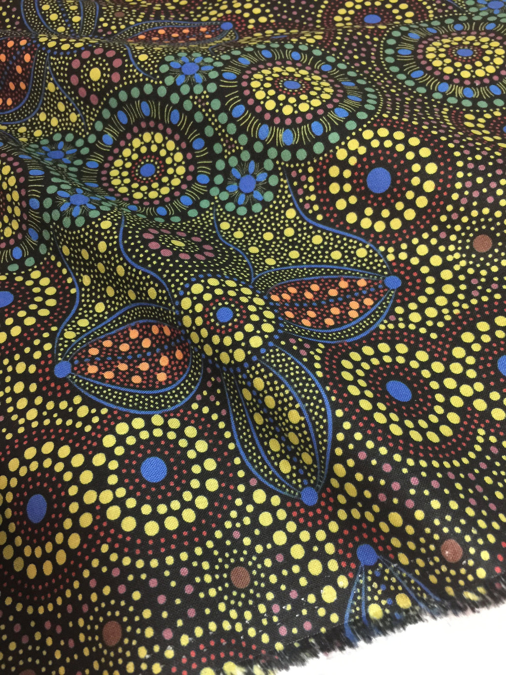 Australian Fabric - Spirit Place in BLACK Stunning Abstract- Aboriginal Ethnic Surf Spiritual 100% Quality Cotton by MS Textiles YARDAGE