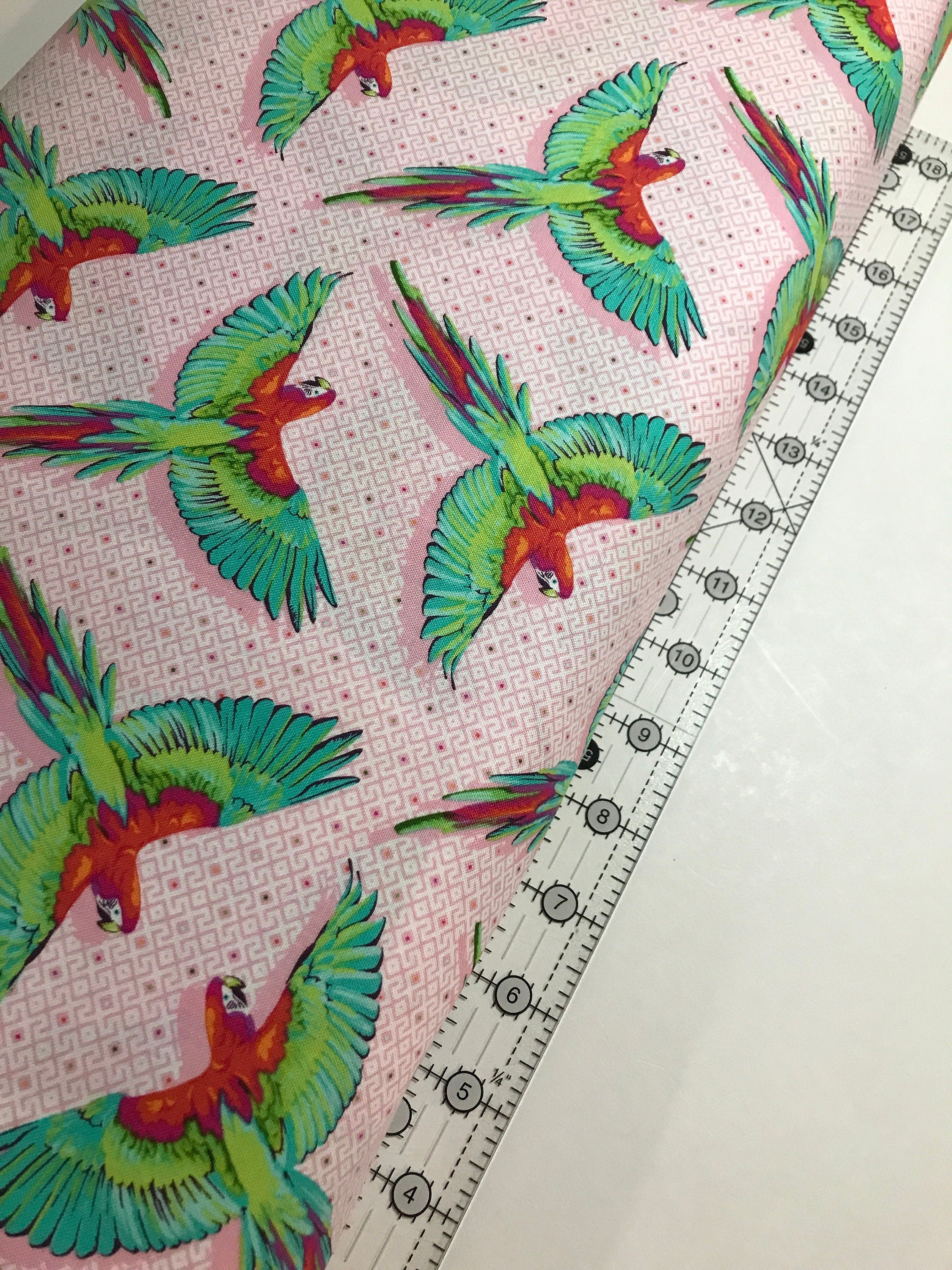 Tula Pink Fabric DAYDREAMER PWTP170 Macaw Ya Later in Dragonfruit Tula Pink Fabric - FreeSpirit - 100% Quality Cotton by 1/2 Yd and Yardage