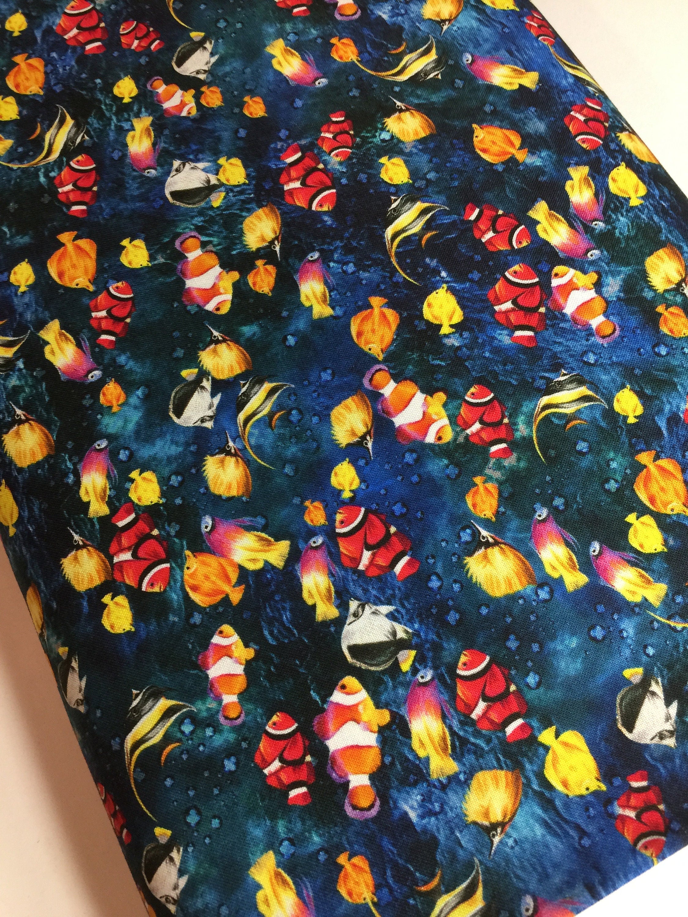 Coral Fish Fabric - Angel Fish - The Reef - FISHIES in Light Blue Oasis - Clown Fish Beach OA593832-100% Quality Cotton -by Yard and Yardage