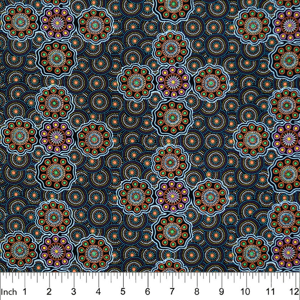 Australian Fabric - Ladies Collecting Wild Fruit in Blue by JOCELYN BIRD - 100% Quality Cotton M&S Textiles by 1/2 Yd and Yardage