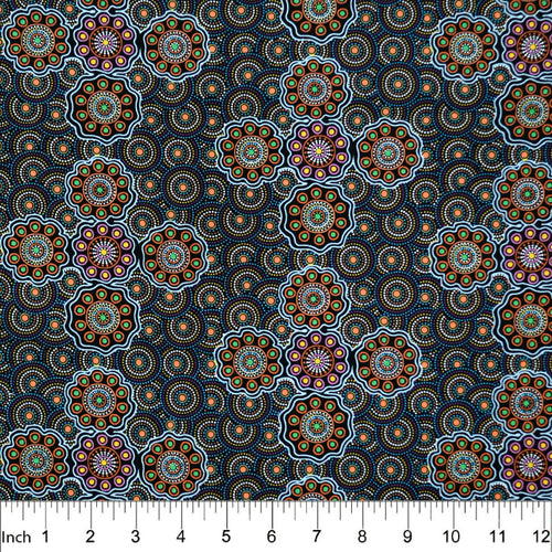 Australian Fabric - Ladies Collecting Wild Fruit in Blue by JOCELYN BIRD - 100% Quality Cotton M&S Textiles by 1/2 Yd and Yardage