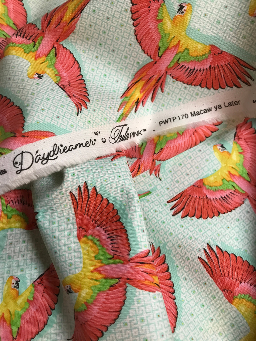 Tula Pink Fabric DAYDREAMER PWTP170 Macaw Ya Later in Mango Tula Pink Fabric - FreeSpirit - 100% Quality Cotton by 1/2 Yd and Yardage